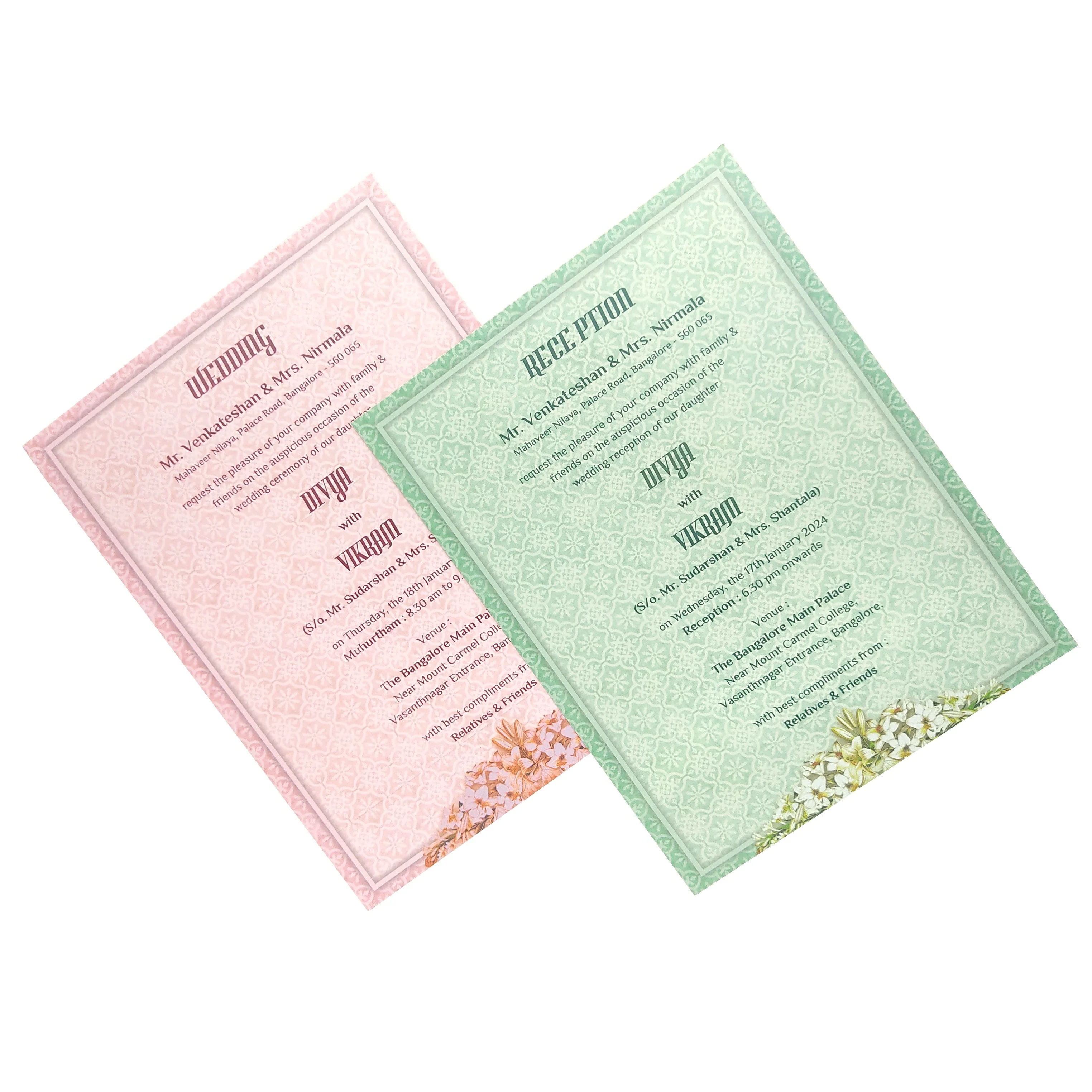 Cream Floral Padded Card In Offset Print With Name Plate-KNPO1505C - Image 5