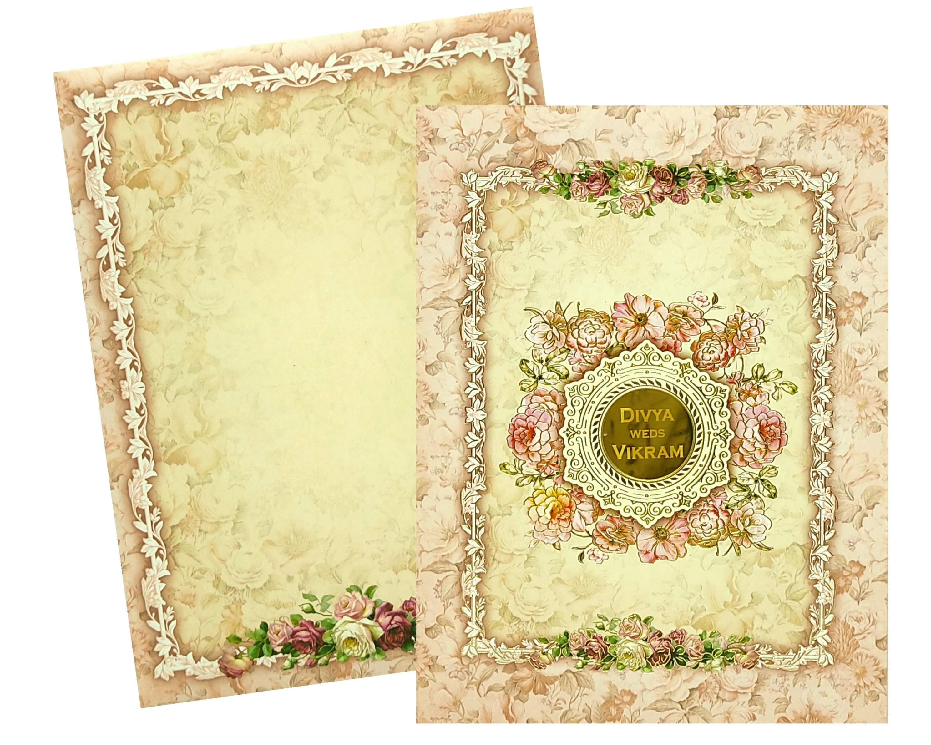 Pastel Pink Classic Floral In Offset Print With Designer Name Plate-KNKC4046 - Image 2