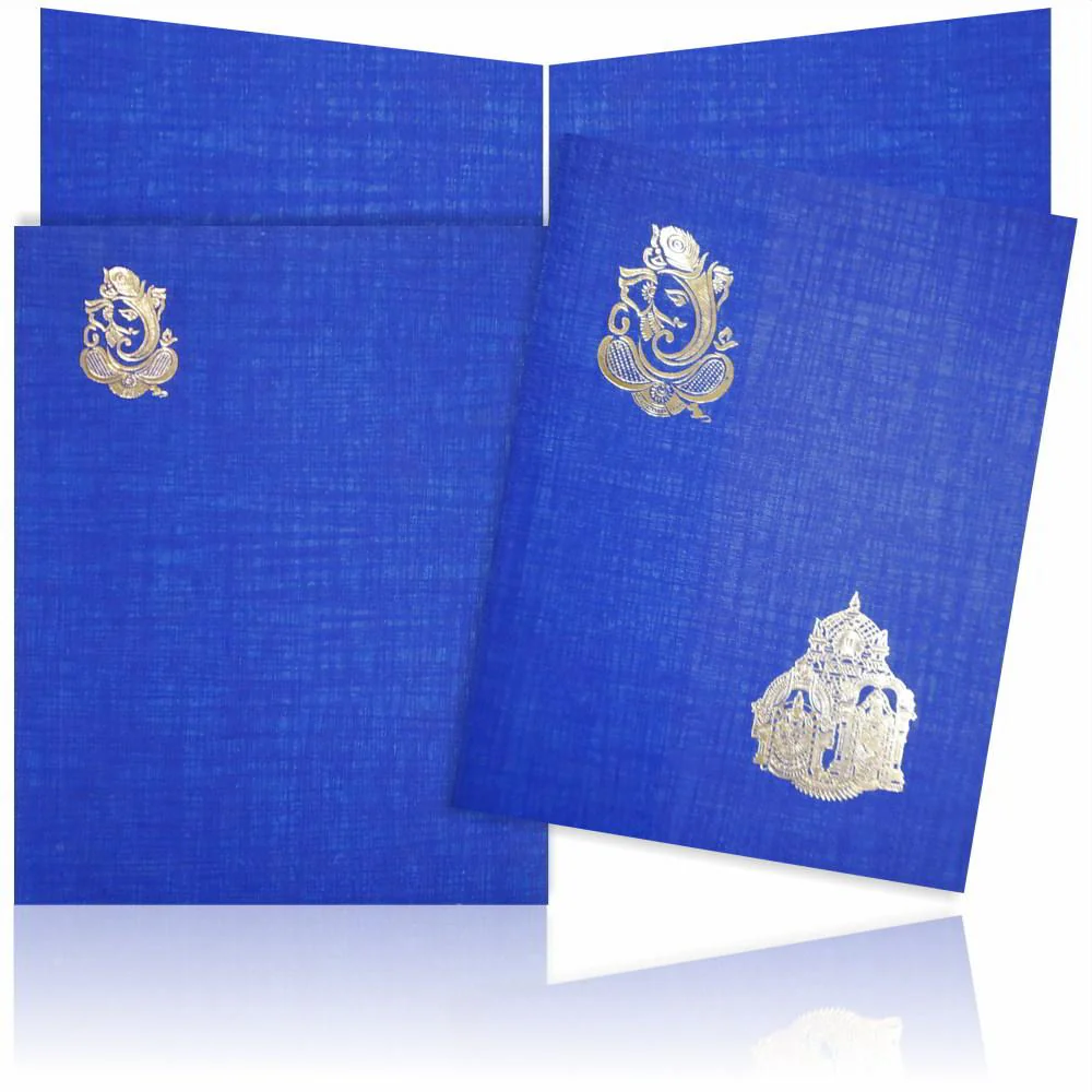 Alluring Blue Shading With Ganesha Theme Wedding Card-KNK50042