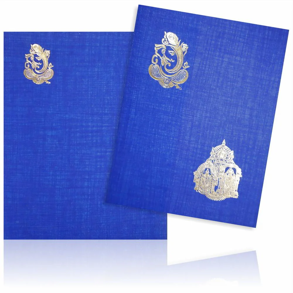 Alluring Blue Shading With Ganesha Theme Wedding Card-KNK50042 - Image 2