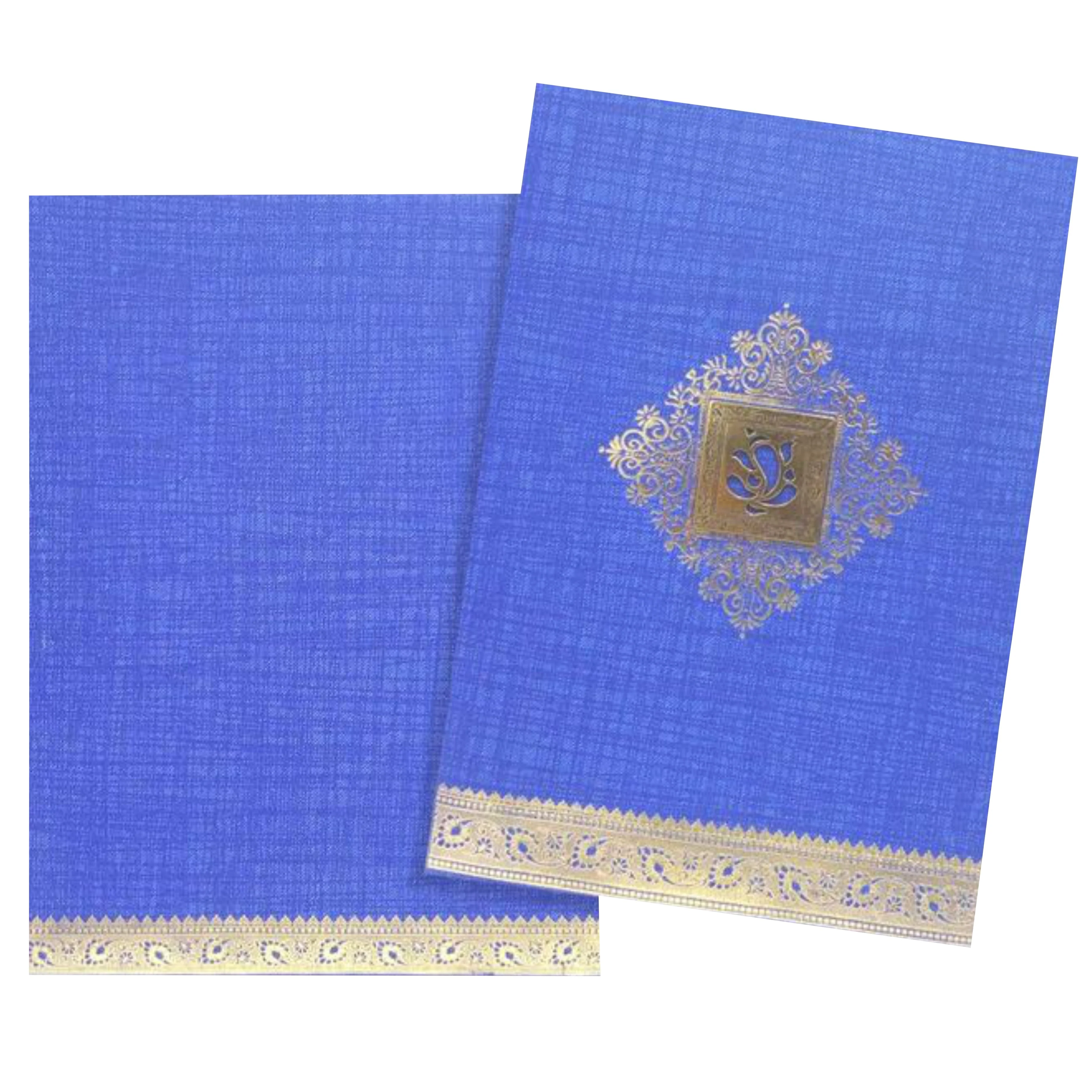 Alluring Blue Shading With Gold foiling Floral Theme Wedding Card-KNCM15BL - Image 2