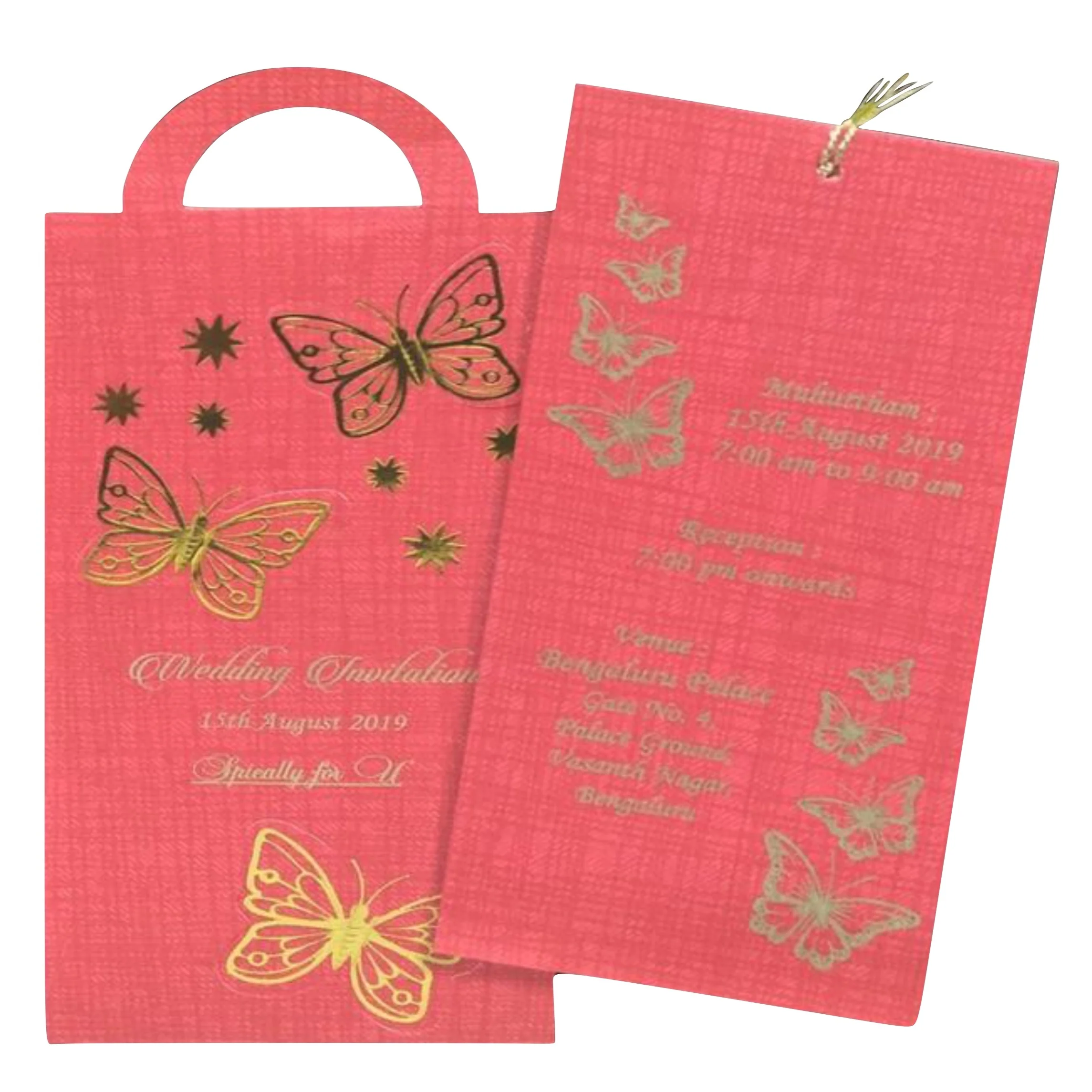 Alluring Butterfly Theme With Bright Red Shading Personal Wedding Card - KNPSU06R