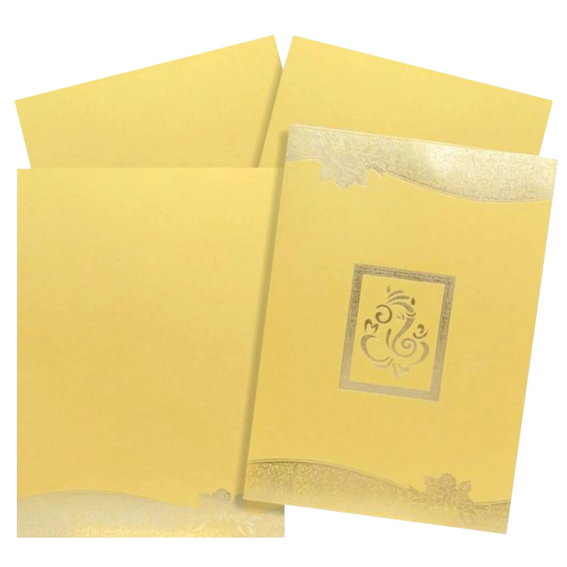 Alluring Gold Shading With Ganesha Theme Wedding Card - KNK1850