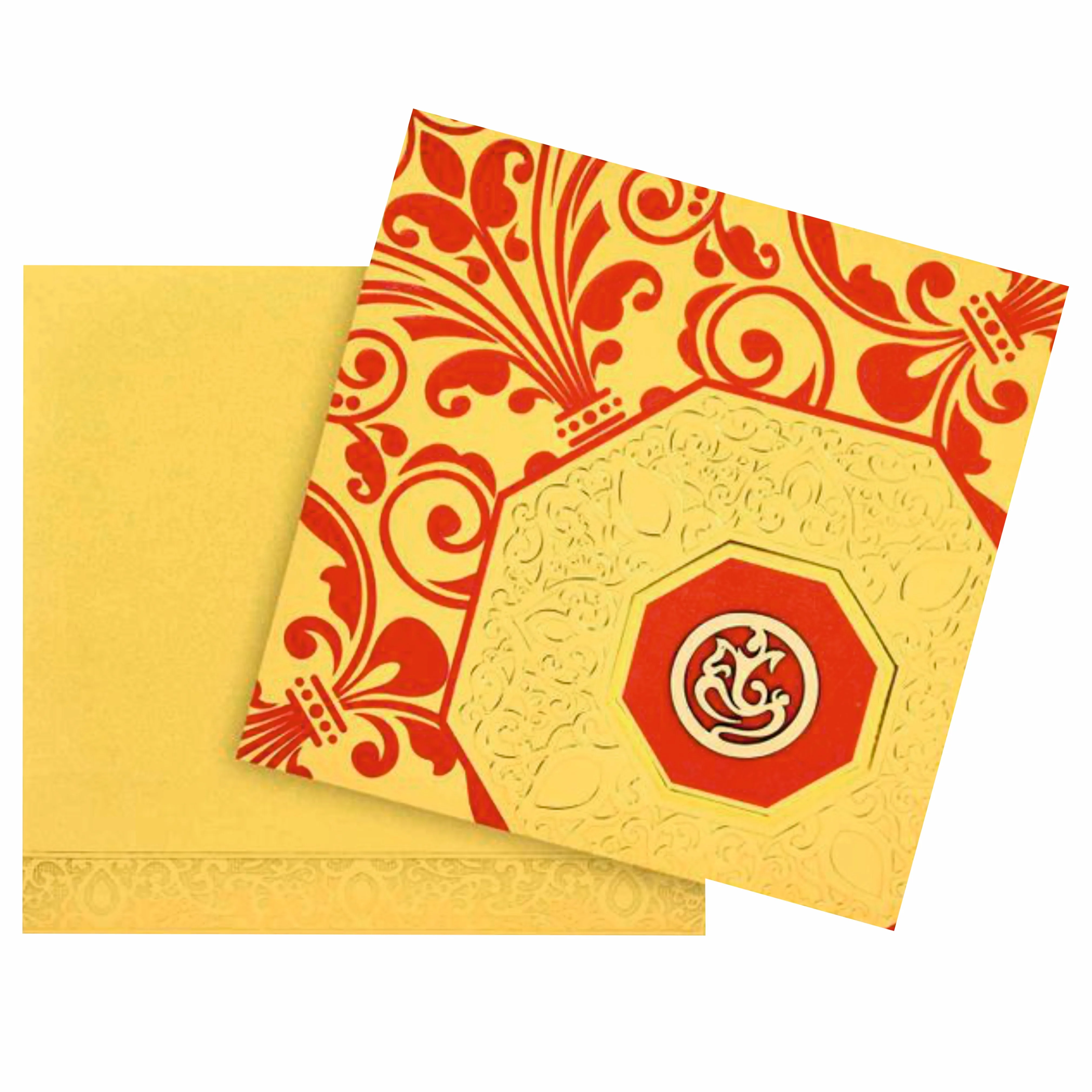 Alluring Gold Shading With Red Floral Theme Wedding Card - KNK30390 - Image 2