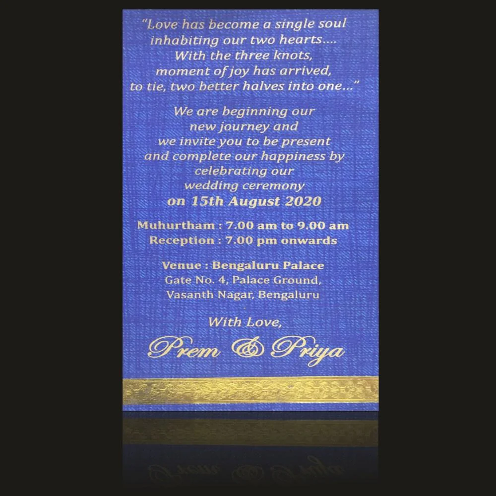 Blue single sheet with gold envelope gold border invitation card-KNS9001B - Image 2