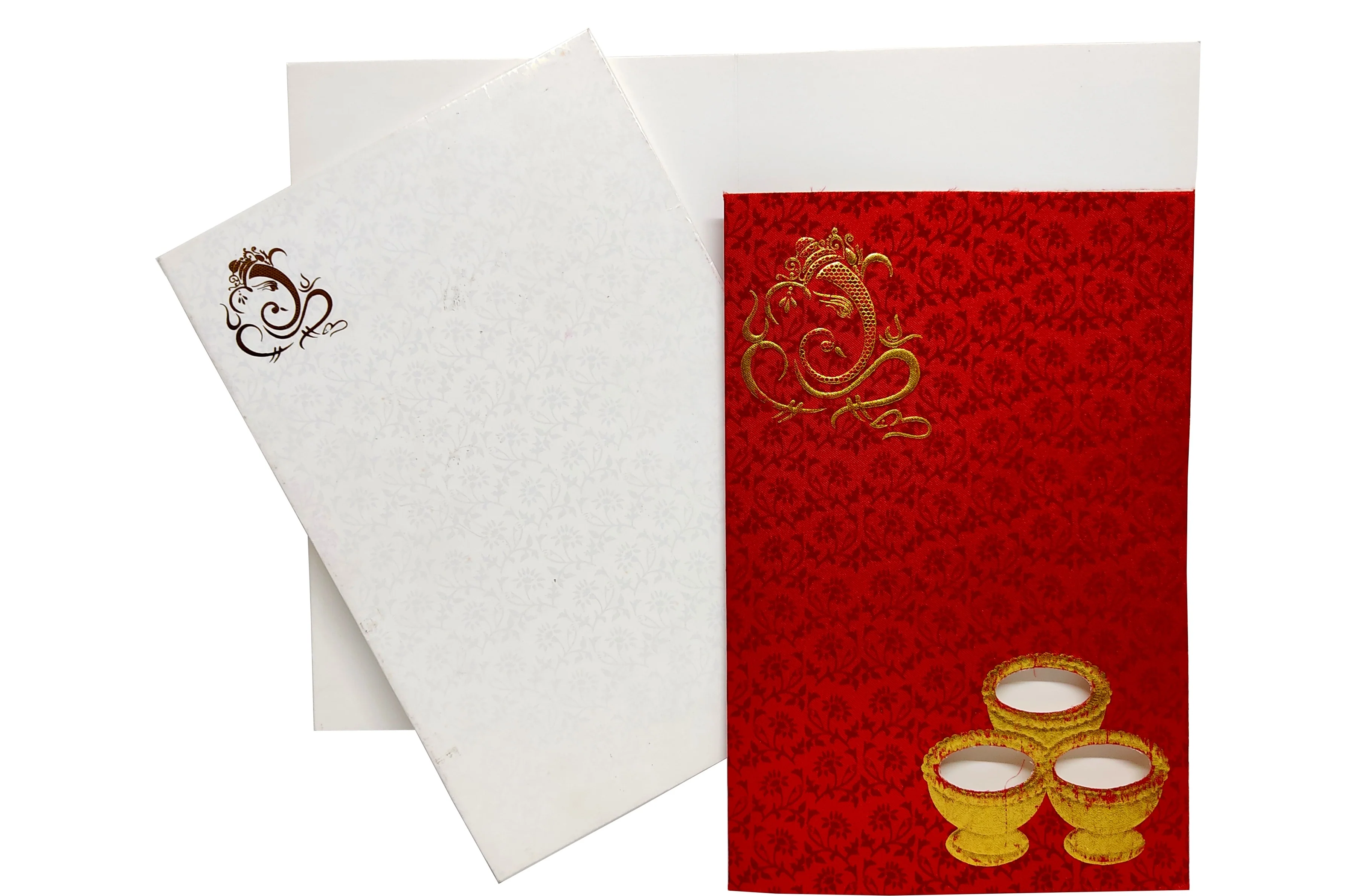 Alluring Red Shading With Gold Foiling Ganesha Wedding Card - KNK2188