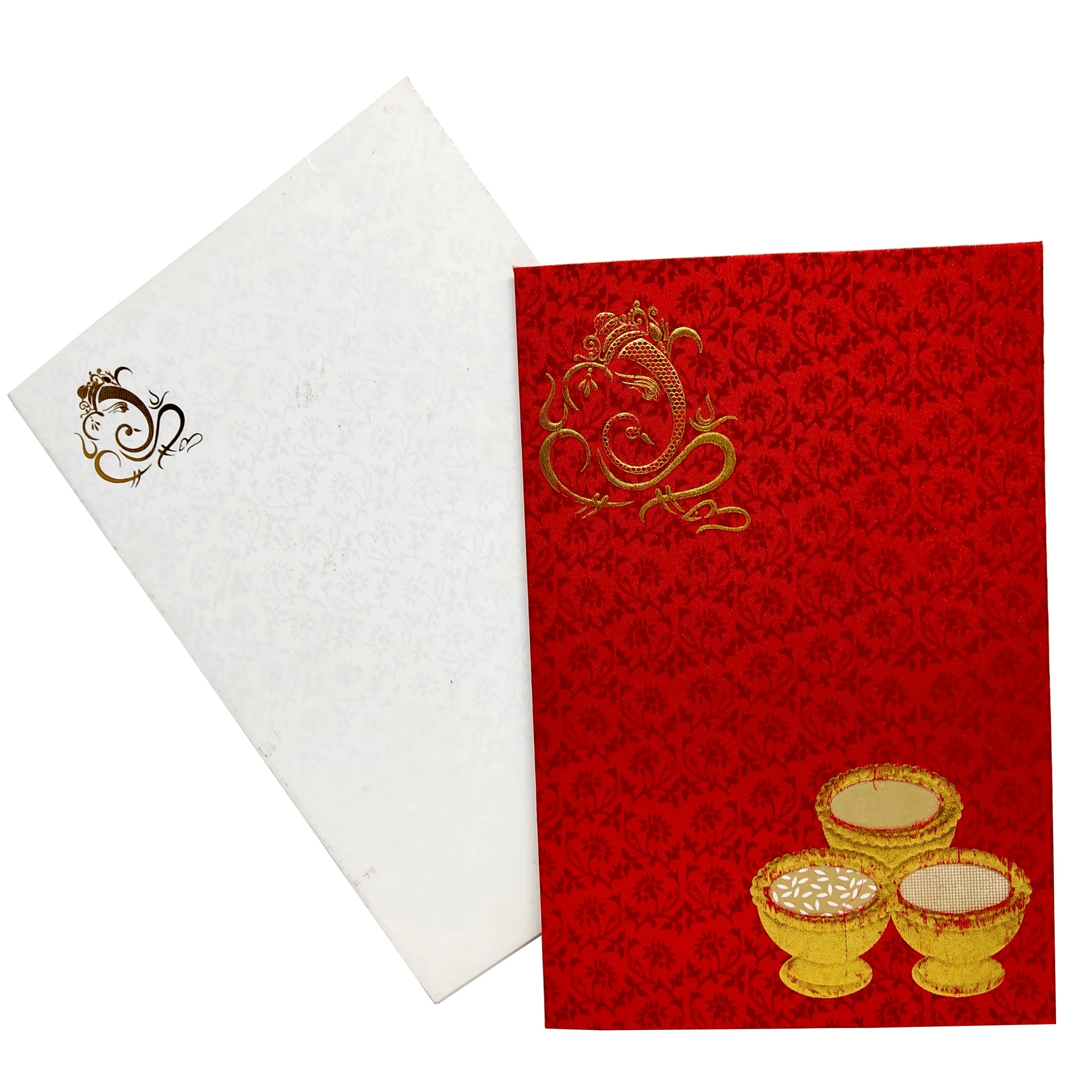 Alluring Red Shading With Gold Foiling Ganesha Wedding Card - KNK2188 - Image 2