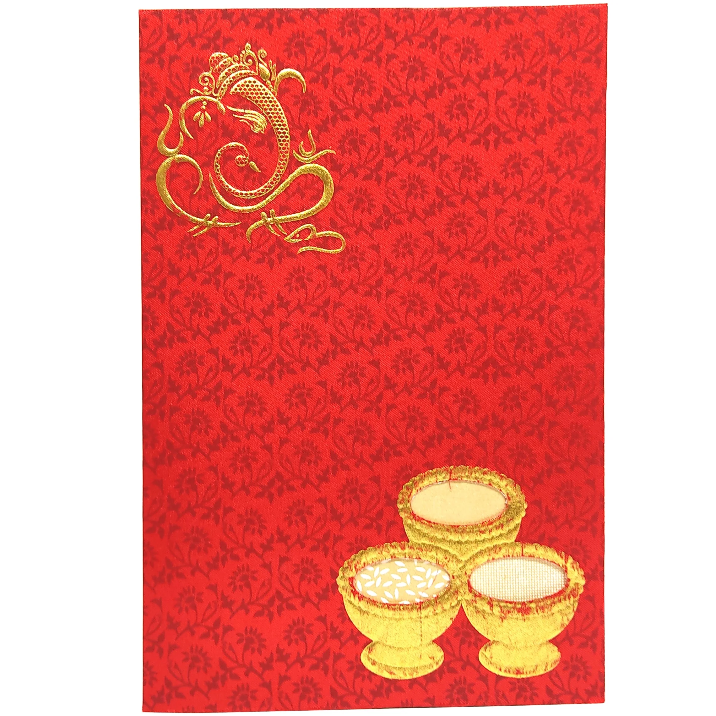 Alluring Red Shading With Gold Foiling Ganesha Wedding Card - KNK2188 - Image 3