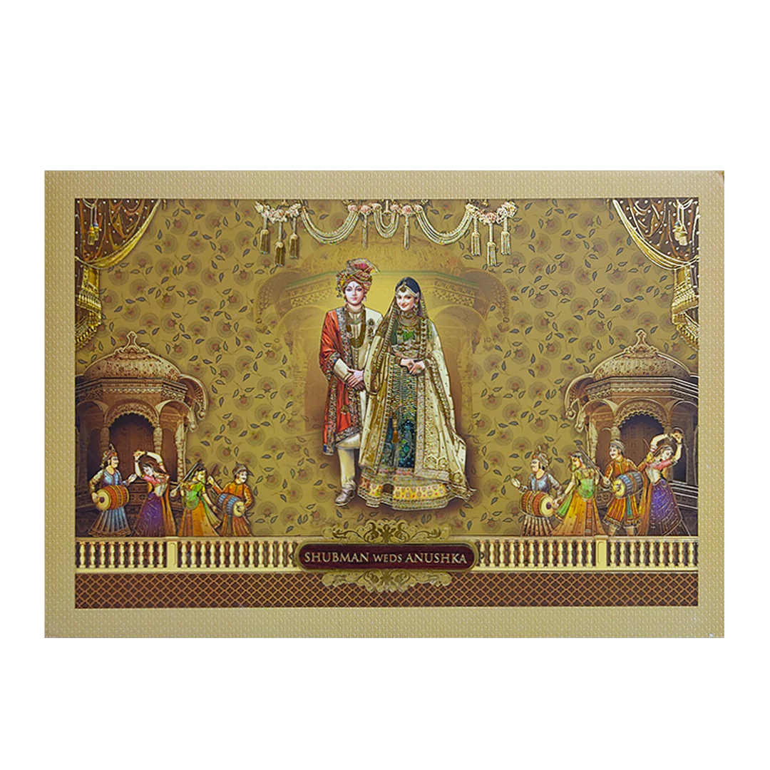Antique Gold Bride Groom Padded Wedding Card Design-Krb08510 - Image 3