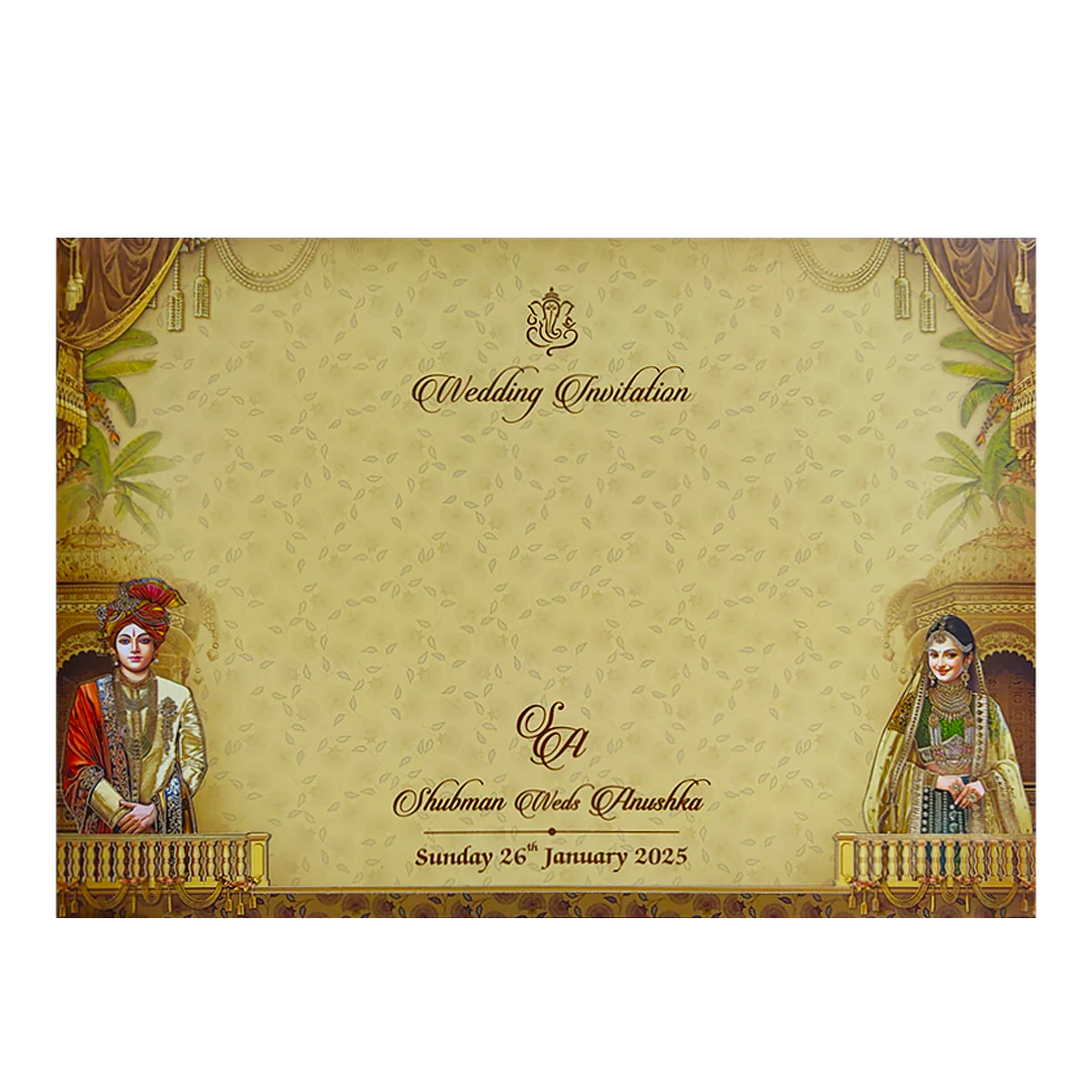 Antique Gold Bride Groom Padded Wedding Card Design-Krb08510 - Image 4
