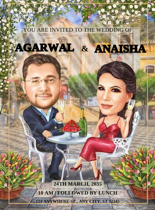 Aqua Splash Caricature Wedding Invitations-AACAR020 - Image 2