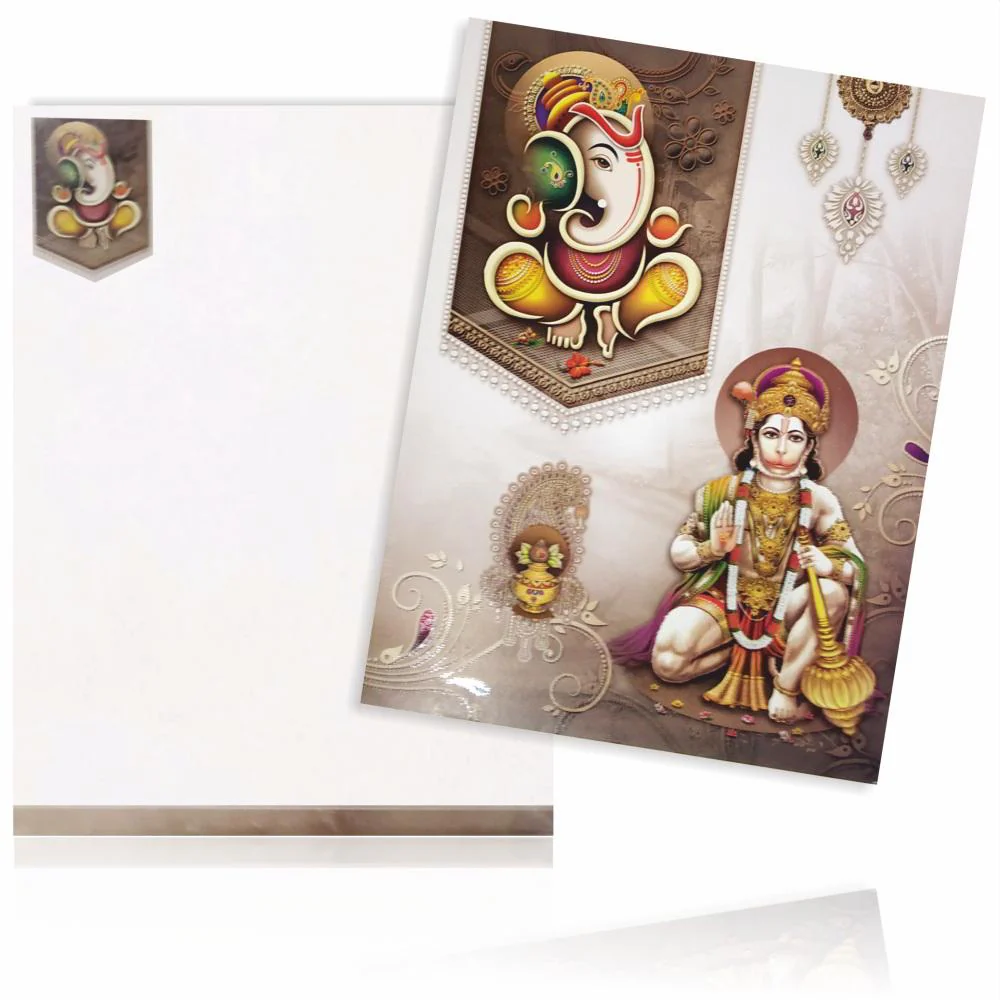 Awesome Hanuman Design With Brown Shading Wedding Card-KNK2329 - Image 2