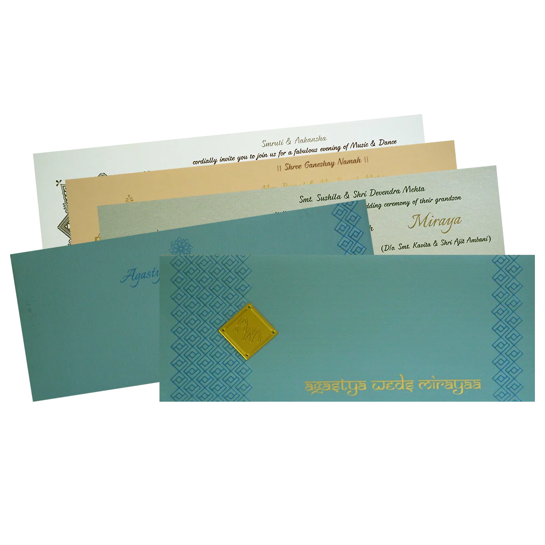 Azure Blue Design Wedding Card-KRC30091