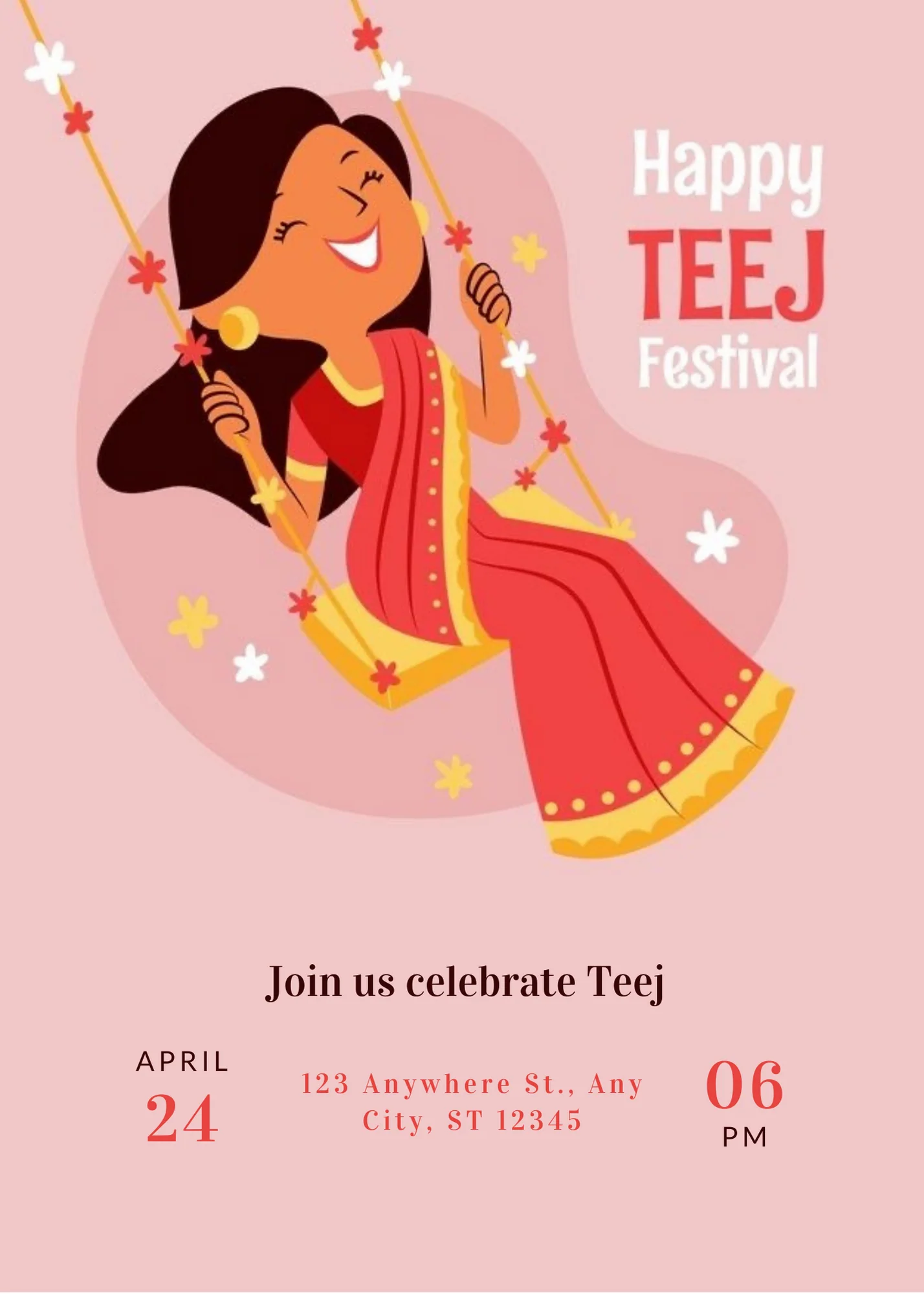 Baby Pink Swing Design Teej Invitation-AATEE005 - Image 2