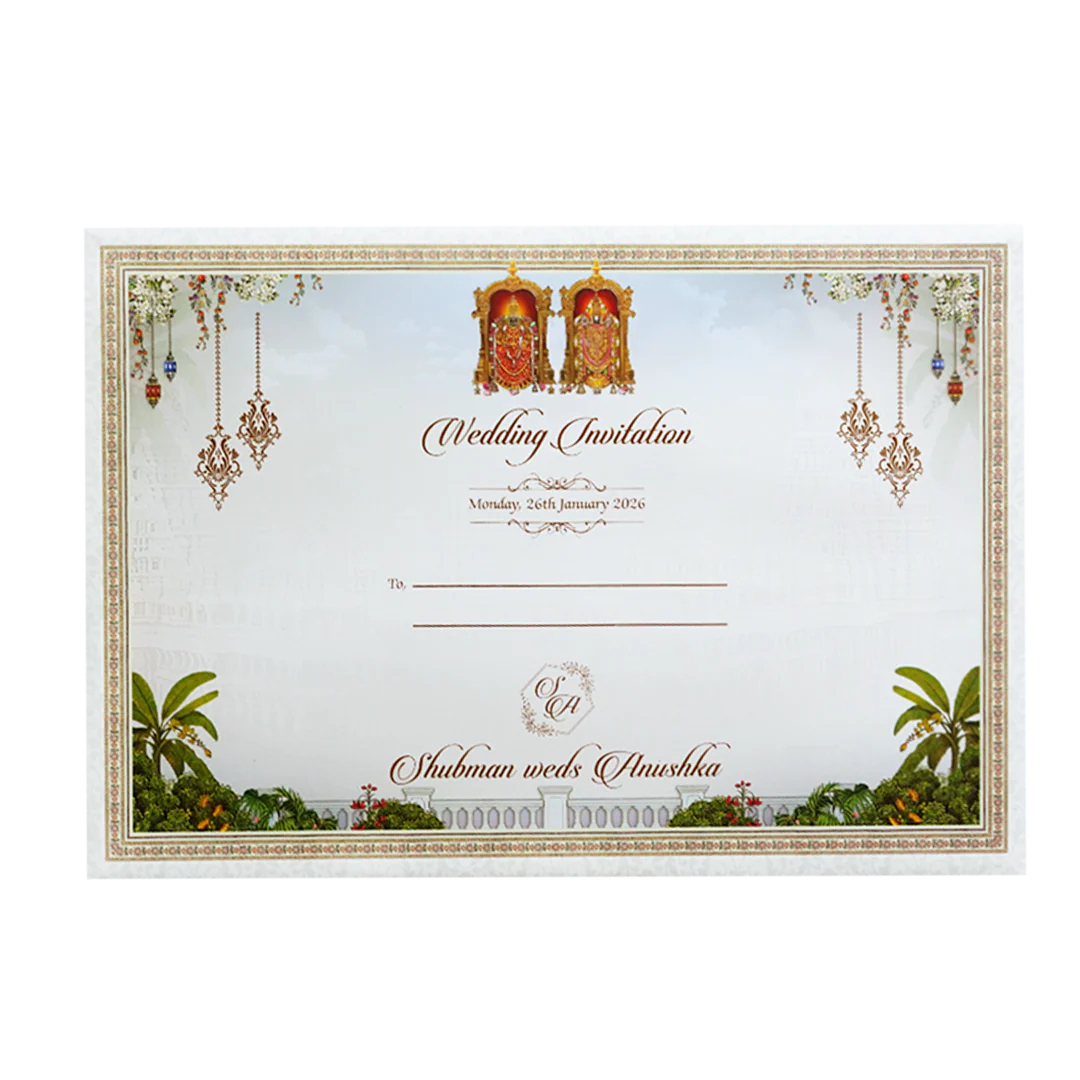 Balaji Padmavati Temple Theme Padded Gold Foil Wedding Invitation Card-KRB09620 - Image 4