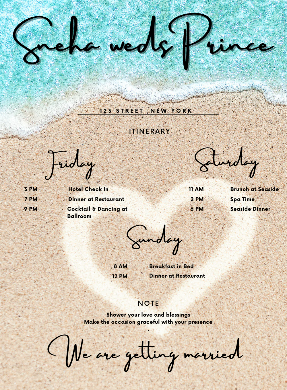 Beach Sand Wedding Itinerary Invitation-AAWII032