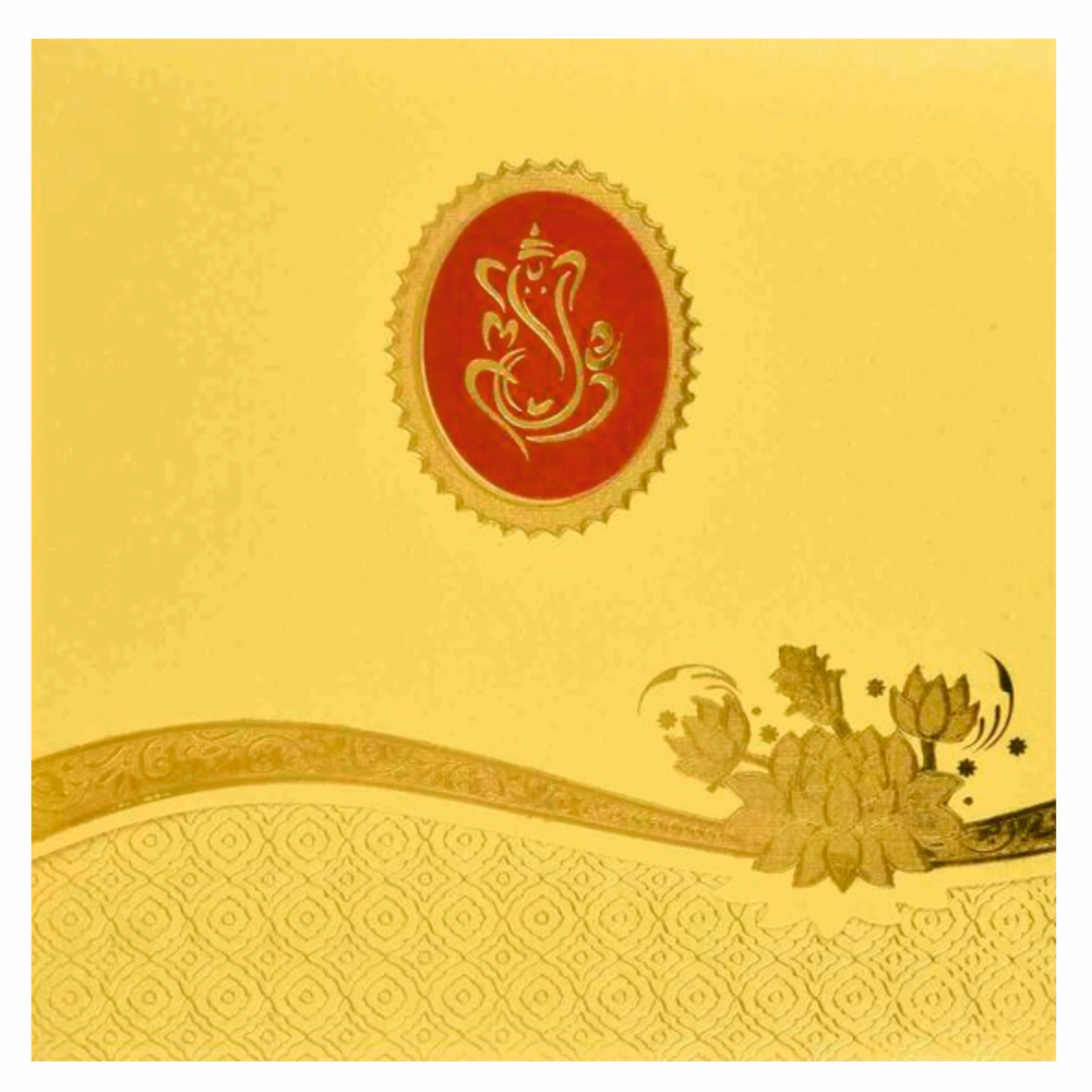 Beautiful Red Ganesha With Gold Shading Wedding Card - KNK30460 - Image 3
