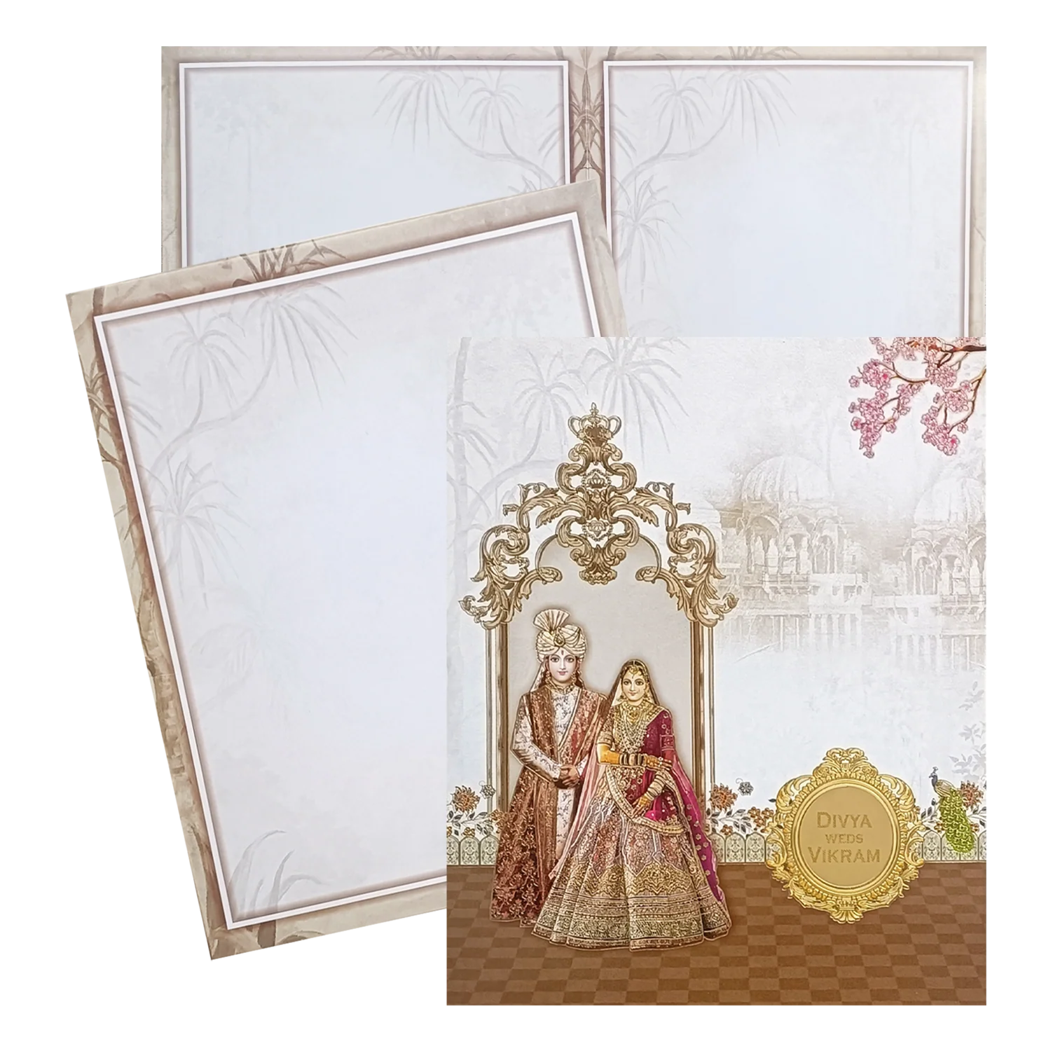 Beige  Bride And Groom Invitation Card-KNKN6314