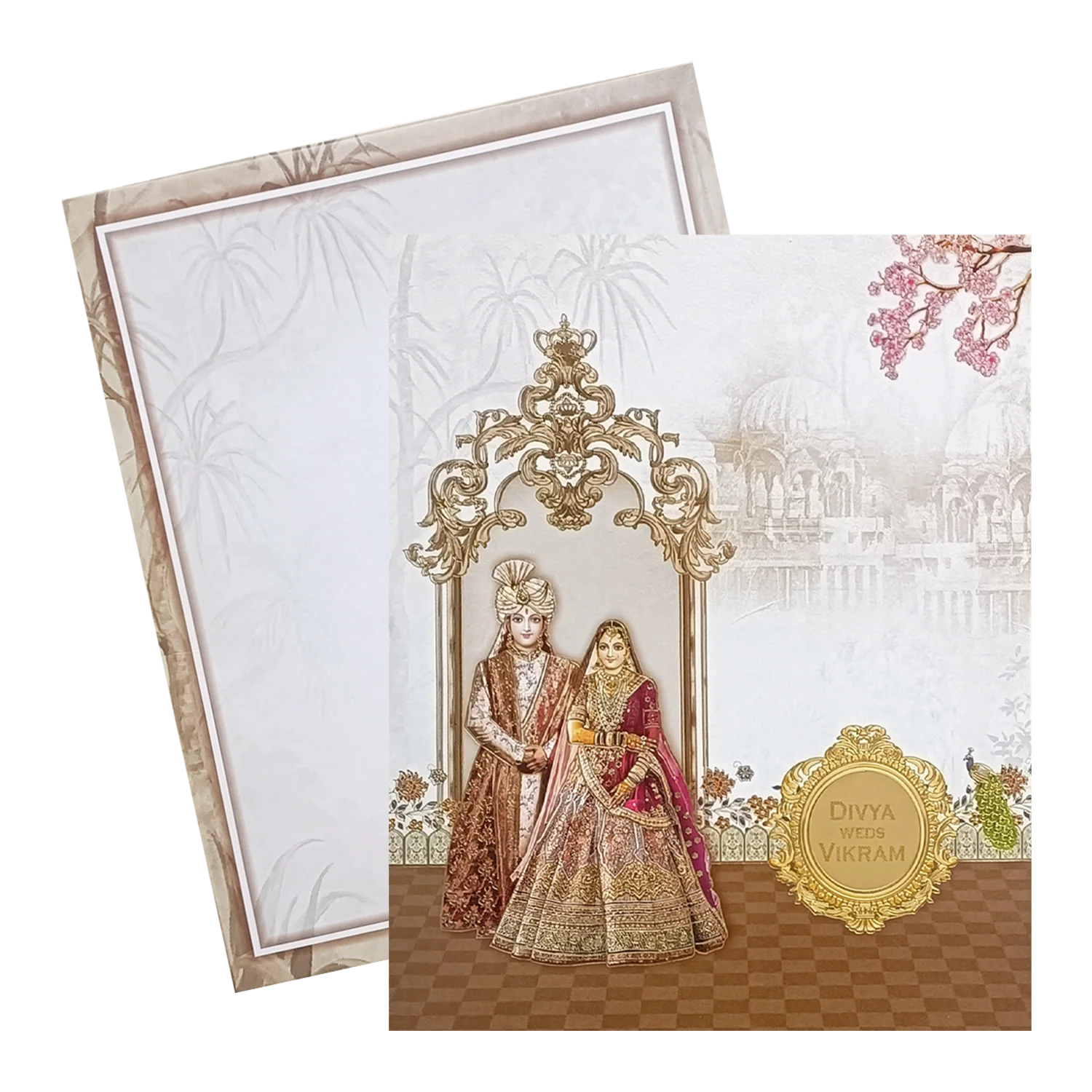 Beige  Bride And Groom Invitation Card-KNKN6314 - Image 2