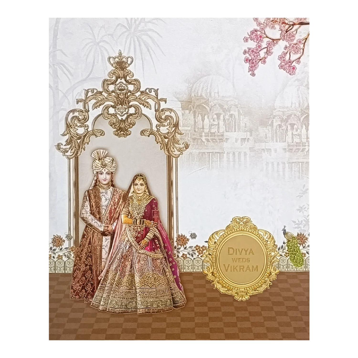 Beige  Bride And Groom Invitation Card-KNKN6314 - Image 3