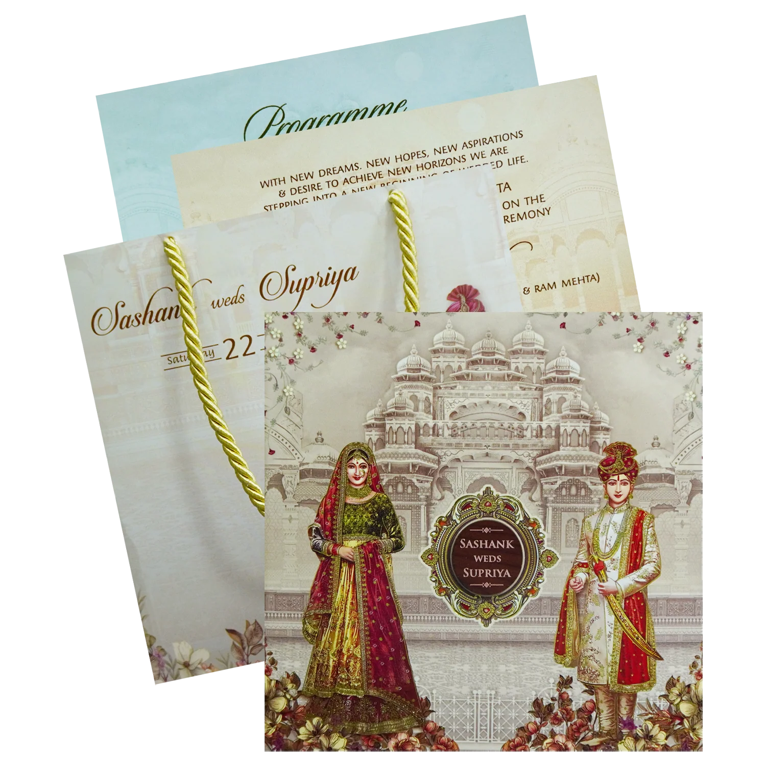 Beige Bride Groom Wedding Box-KRC30520