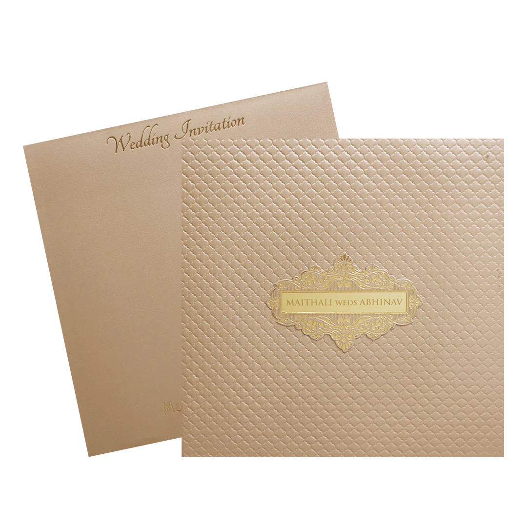 Beige Cream Floral Embossed Padded Wedding Card-KMMWD1128 - Image 2