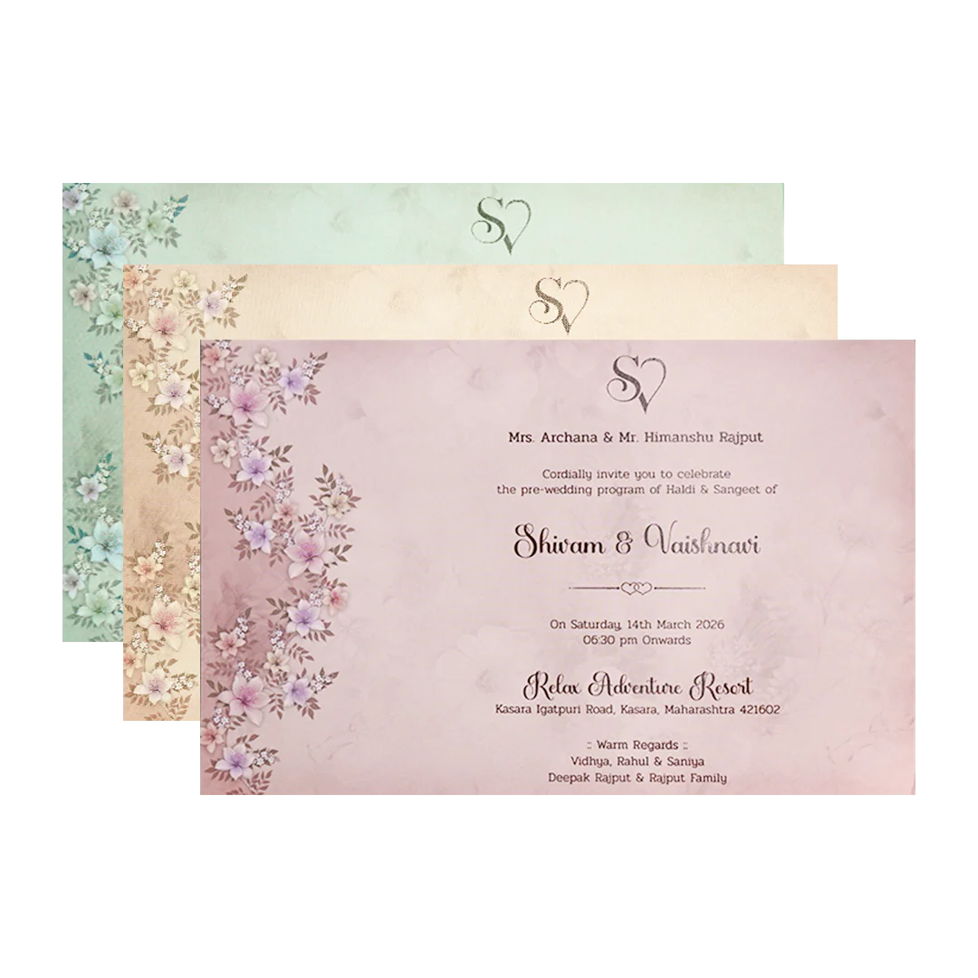 Beige Floral Padded Wedding Card-KSI64050 - Image 5
