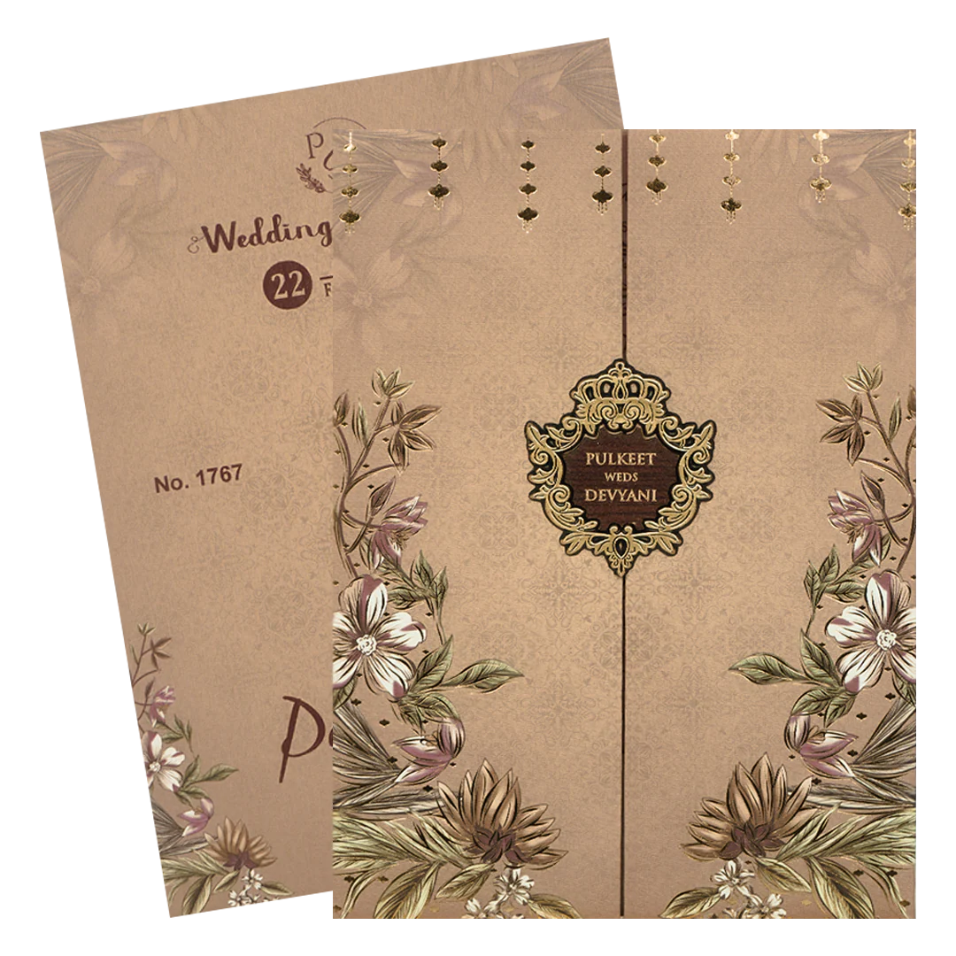 Beige Floral Padded Wedding Card-KJTS1767 - Image 2