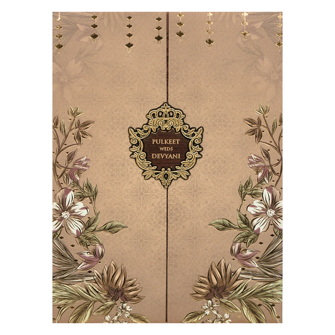 Beige Floral Padded Wedding Card-KJTS1767 - Image 3