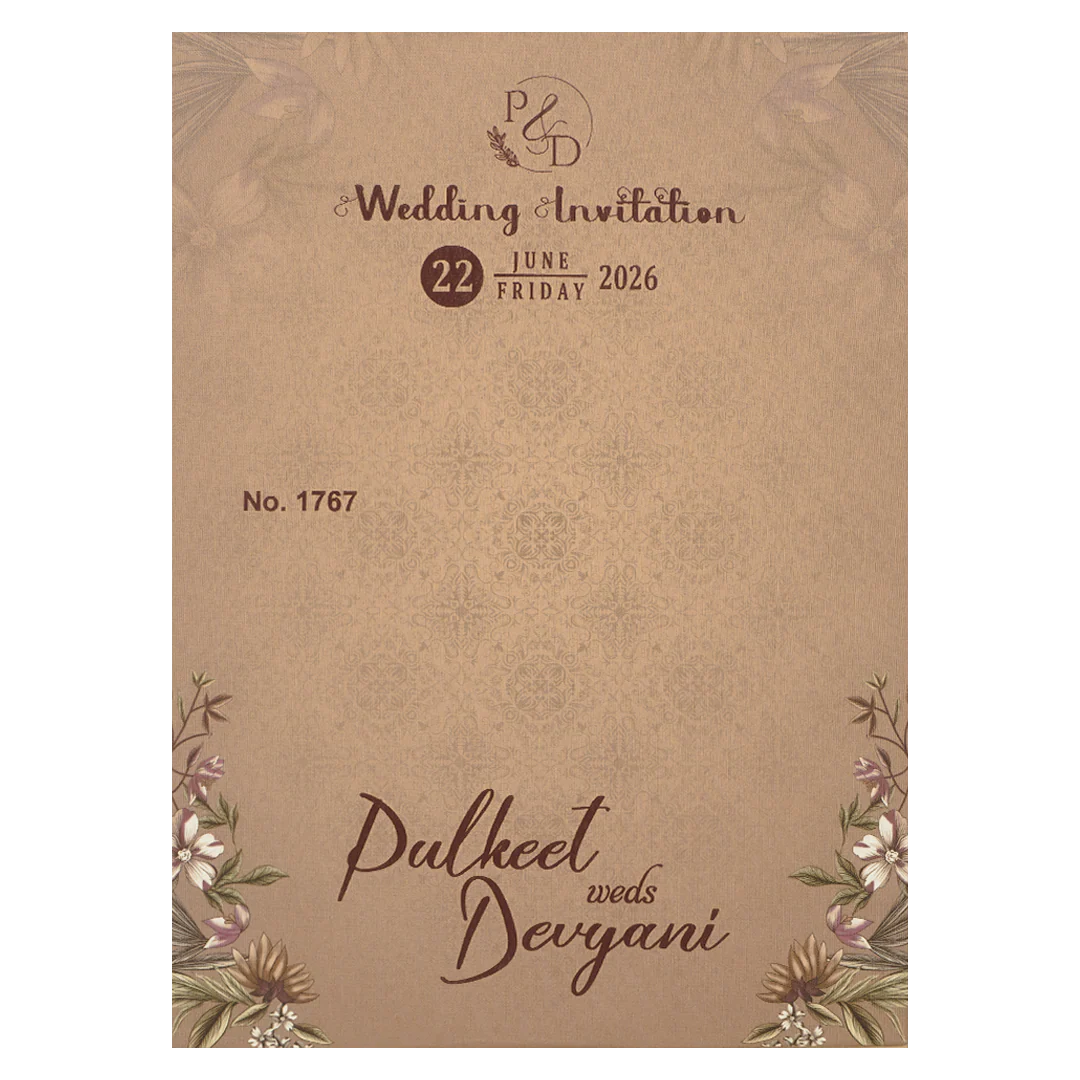 Beige Floral Padded Wedding Card-KJTS1767 - Image 4