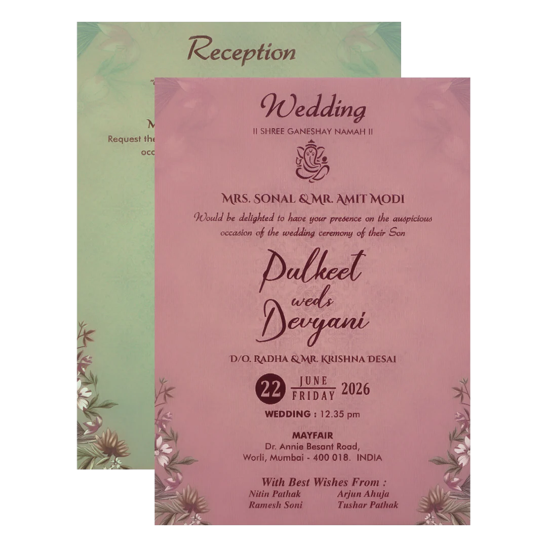 Beige Floral Padded Wedding Card-KJTS1767 - Image 5