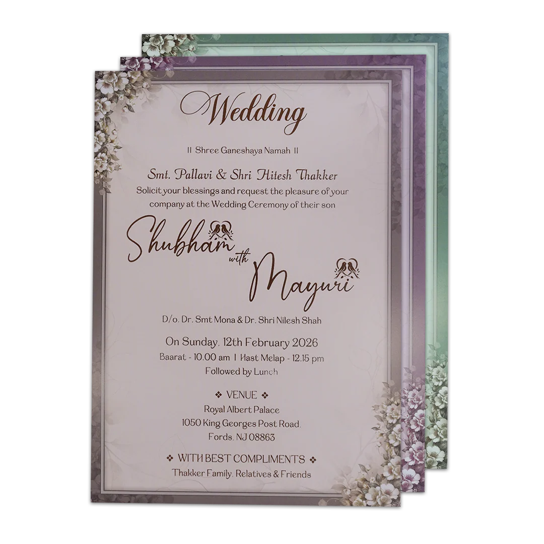 Beige Floral Padded Wedding Card-KSH72550 - Image 5