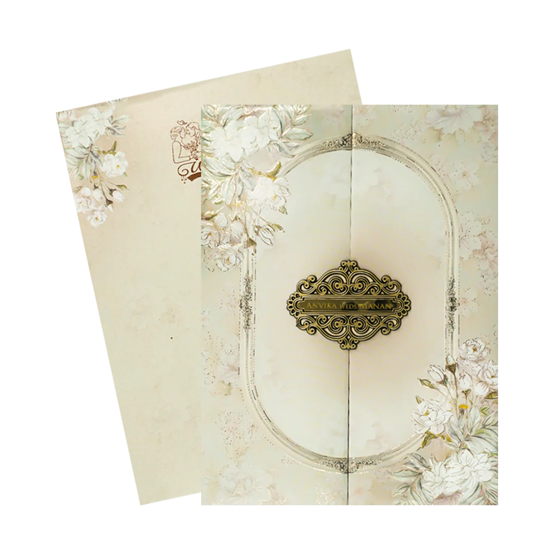 Beige Floral Padded Wedding Card-KSSC2082 - Image 2