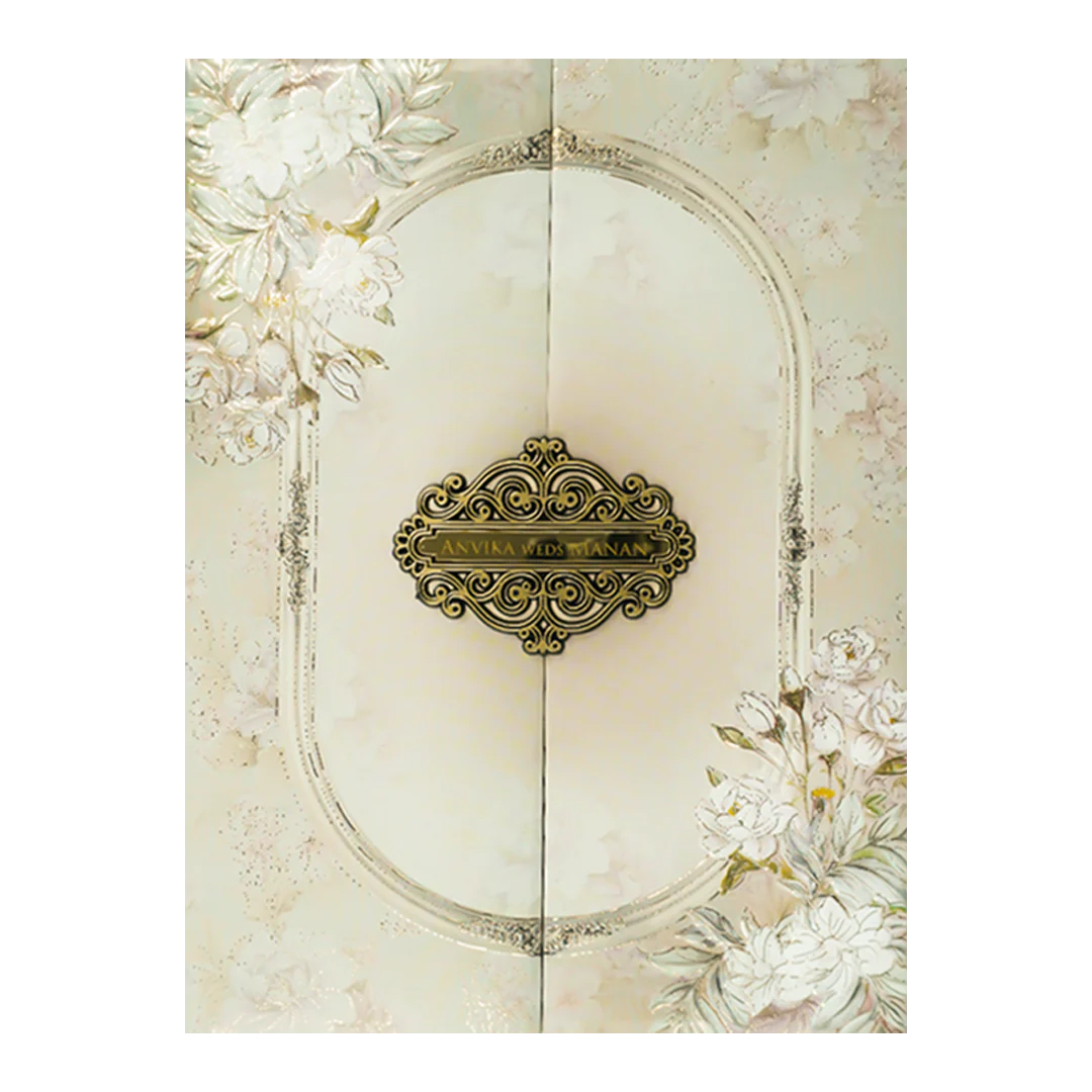 Beige Floral Padded Wedding Card-KSSC2082 - Image 3