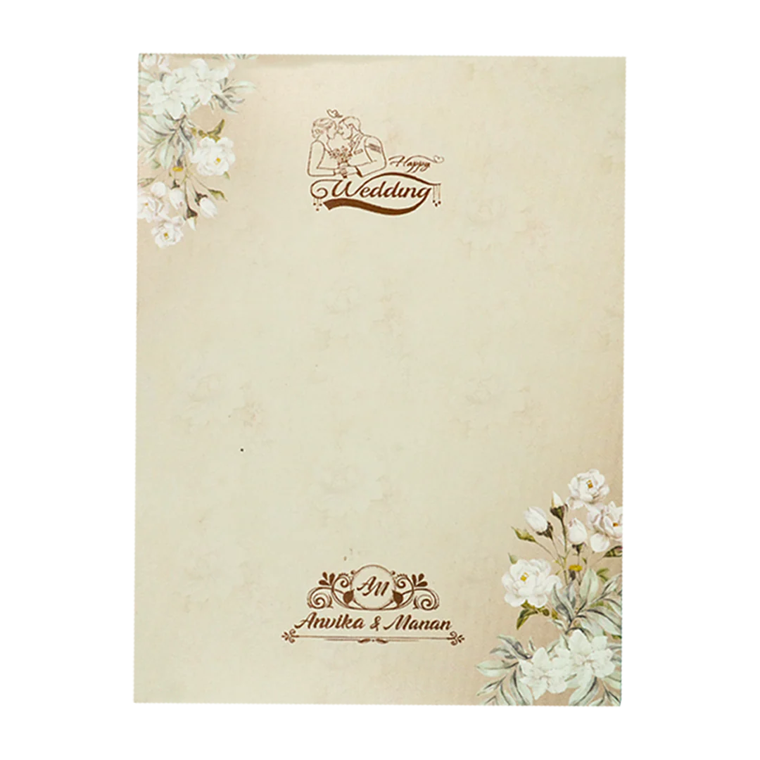 Beige Floral Padded Wedding Card-KSSC2082 - Image 4