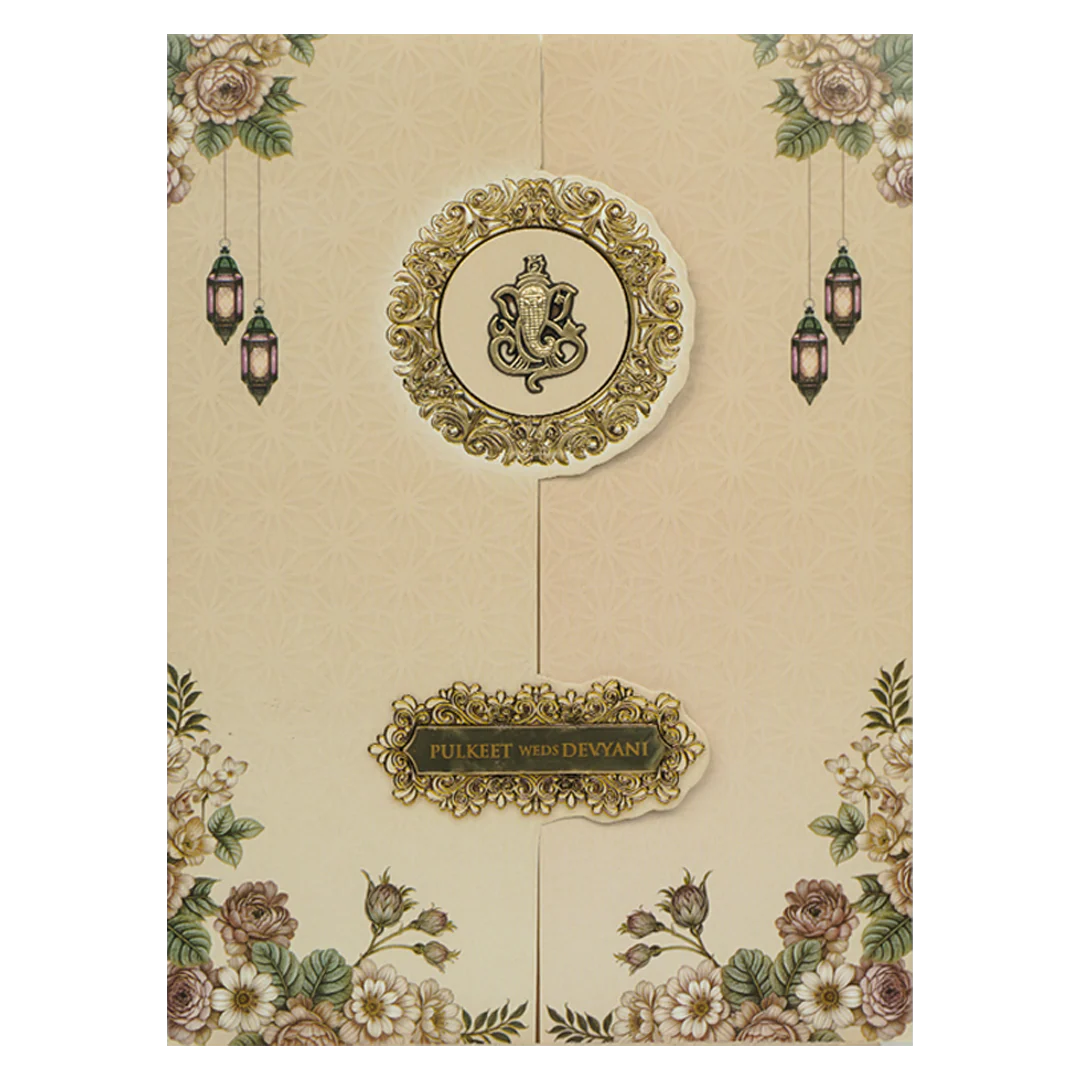 Beige Gold Floral Wedding Card-KJTS1842 - Image 3