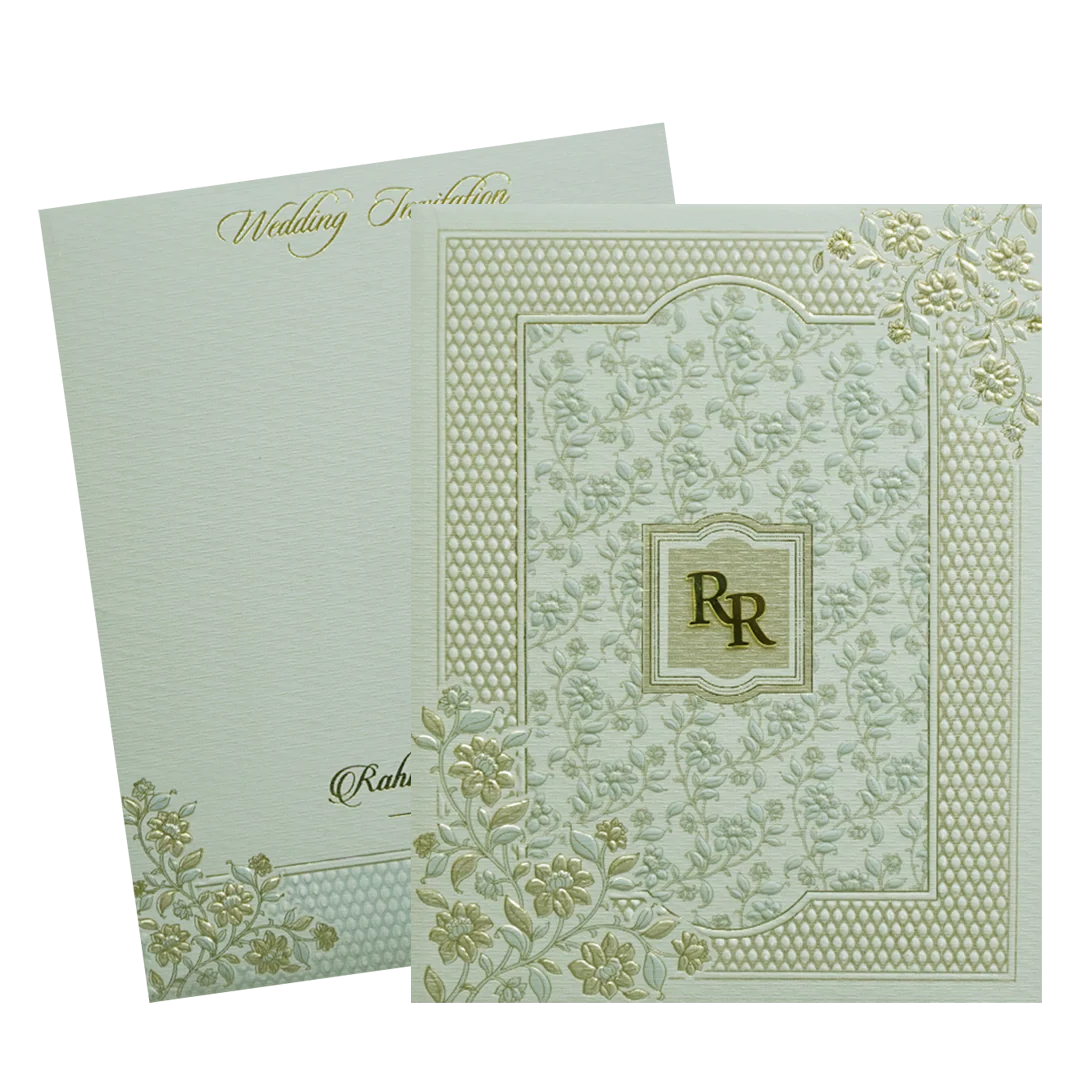 Beige Grey Floral Embossed Classic Wedding Card - KMMWD1109 - Image 2