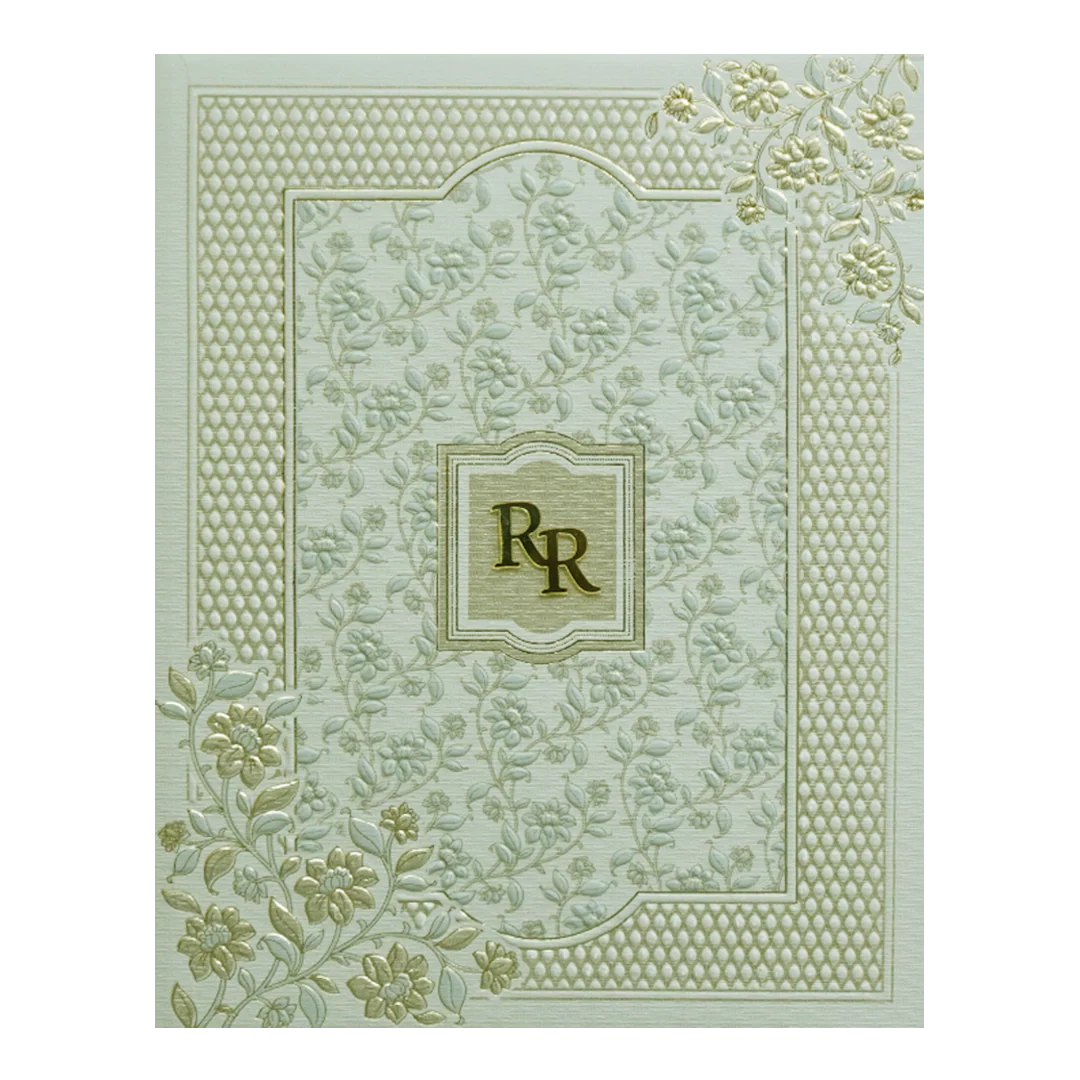 Beige Grey Floral Embossed Classic Wedding Card - KMMWD1109 - Image 3