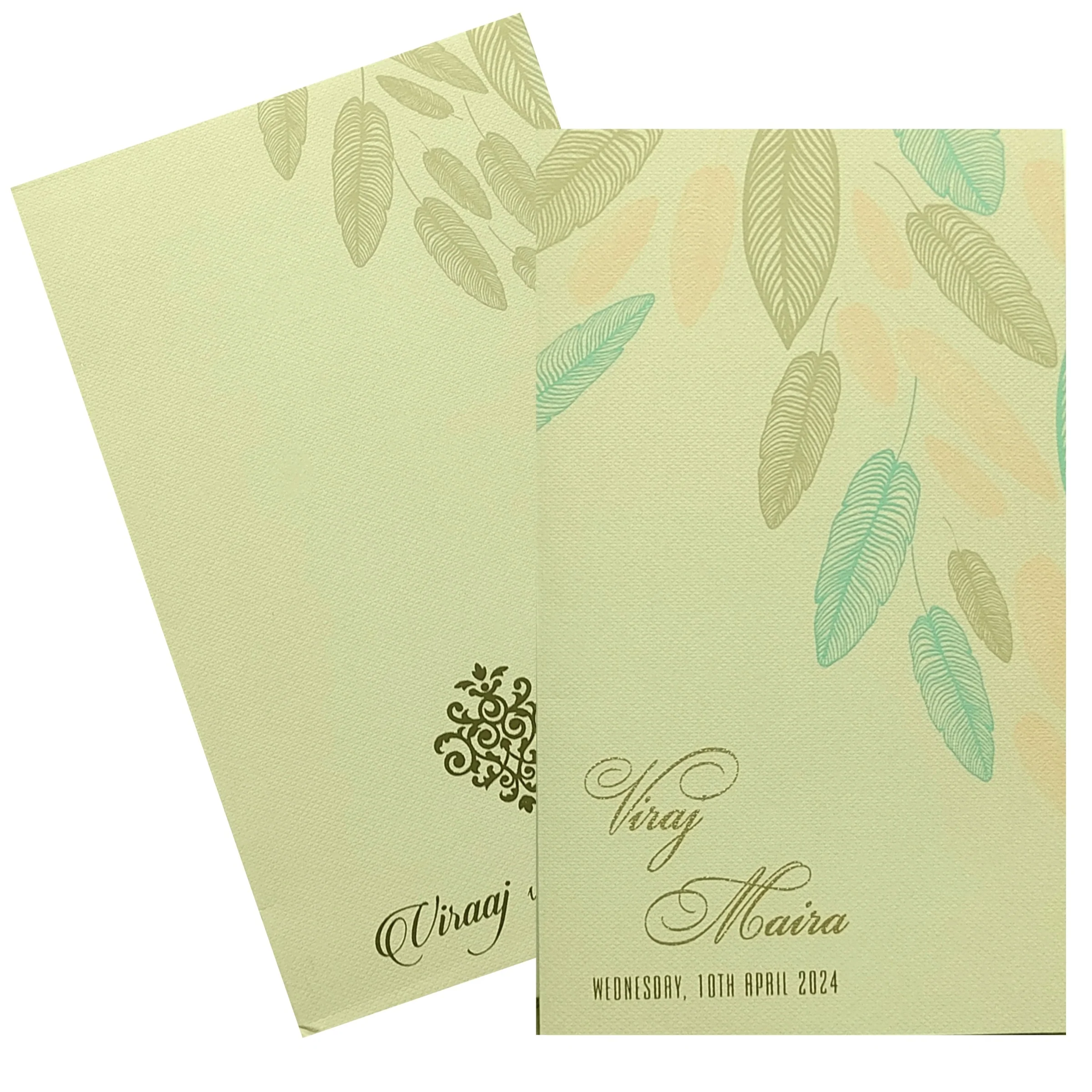 Beige Leaf Design Invitation Card-KRC29891 - Image 2