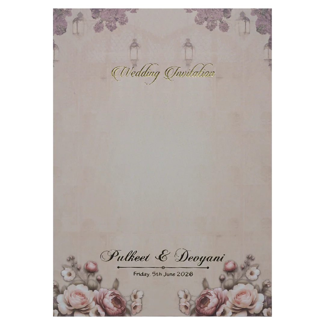 Beige Padded Floral Wedding Card-KJTS1741 - Image 4