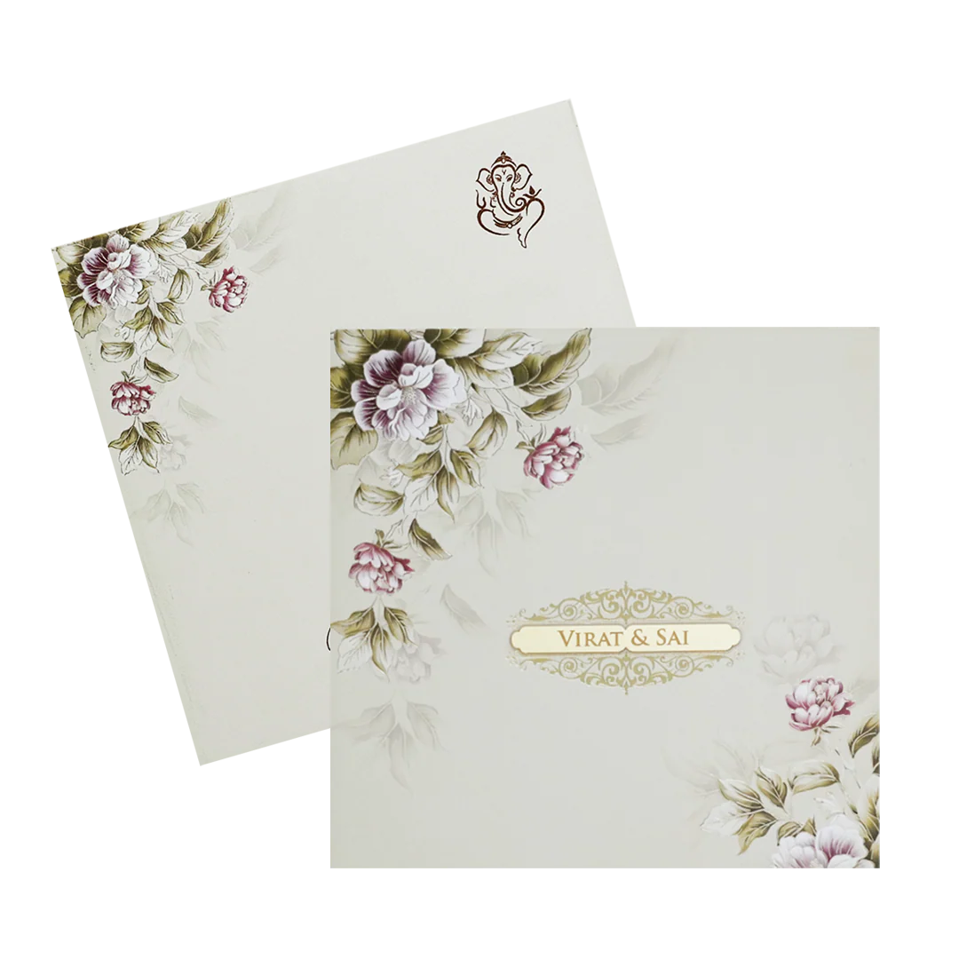 Beige Padded Floral Wedding Invitation Card-KPR23340 - Image 2