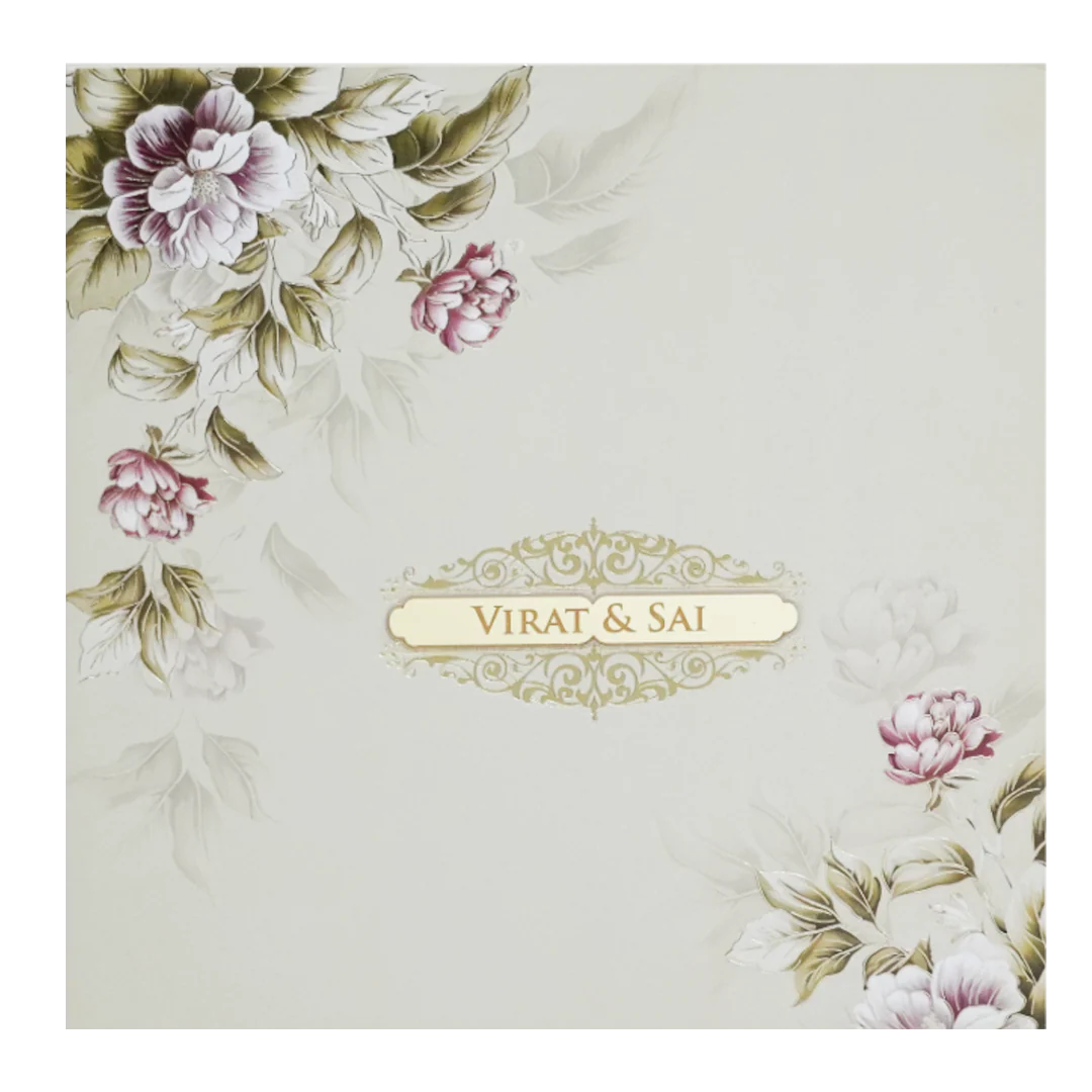 Beige Padded Floral Wedding Invitation Card-KPR23340 - Image 3