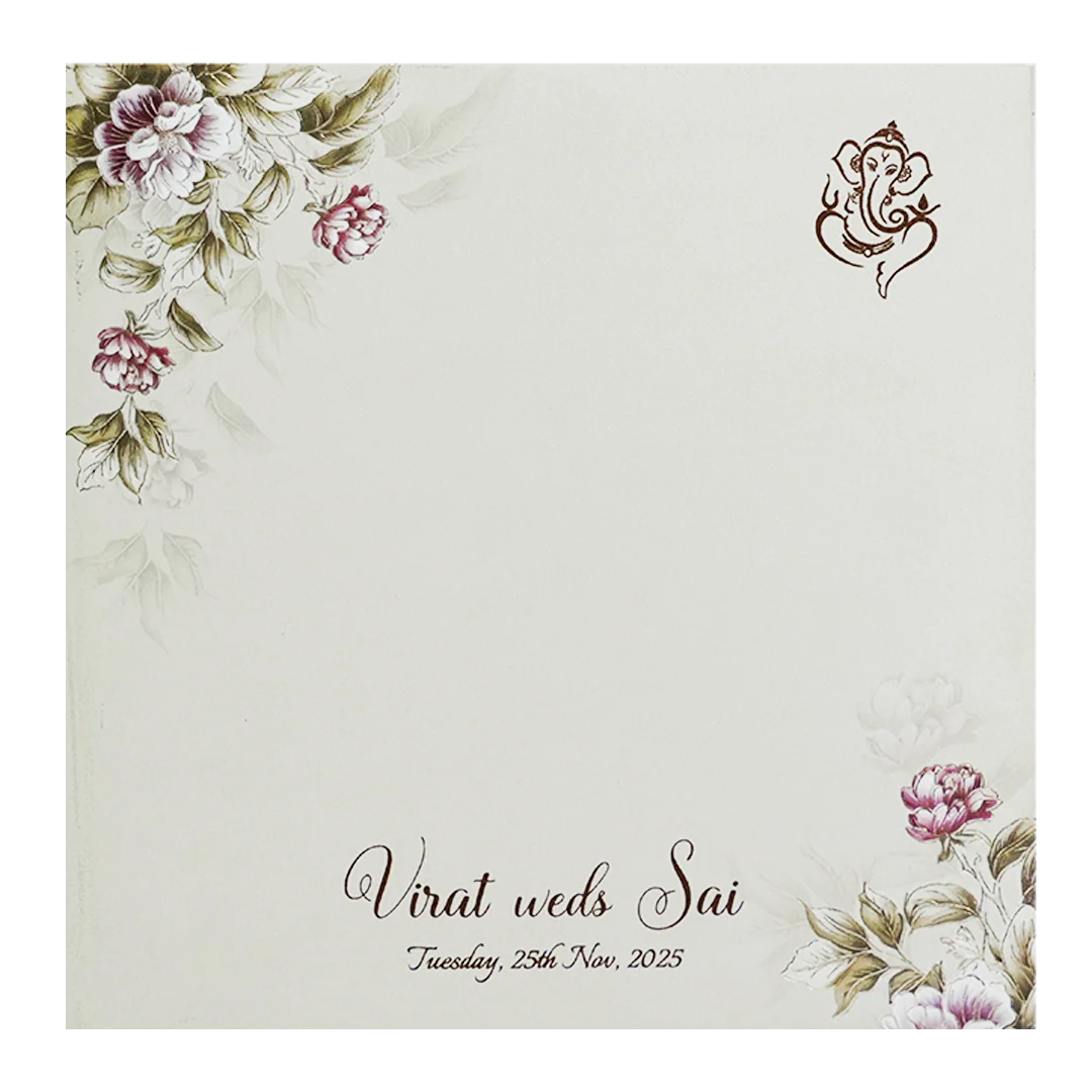 Beige Padded Floral Wedding Invitation Card-KPR23340 - Image 4