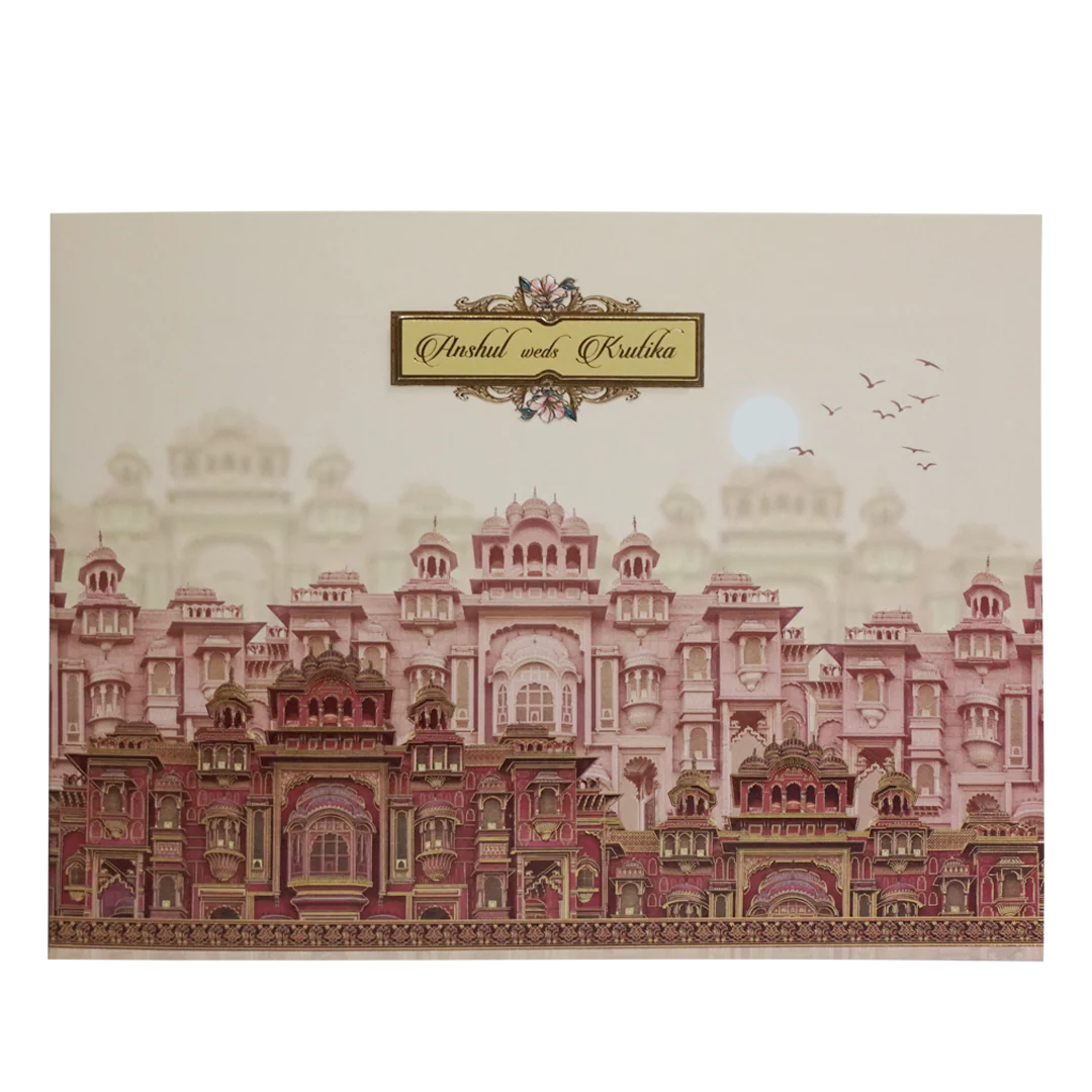Beige Palace Wedding Invitation Card-KAC05130 - Image 3