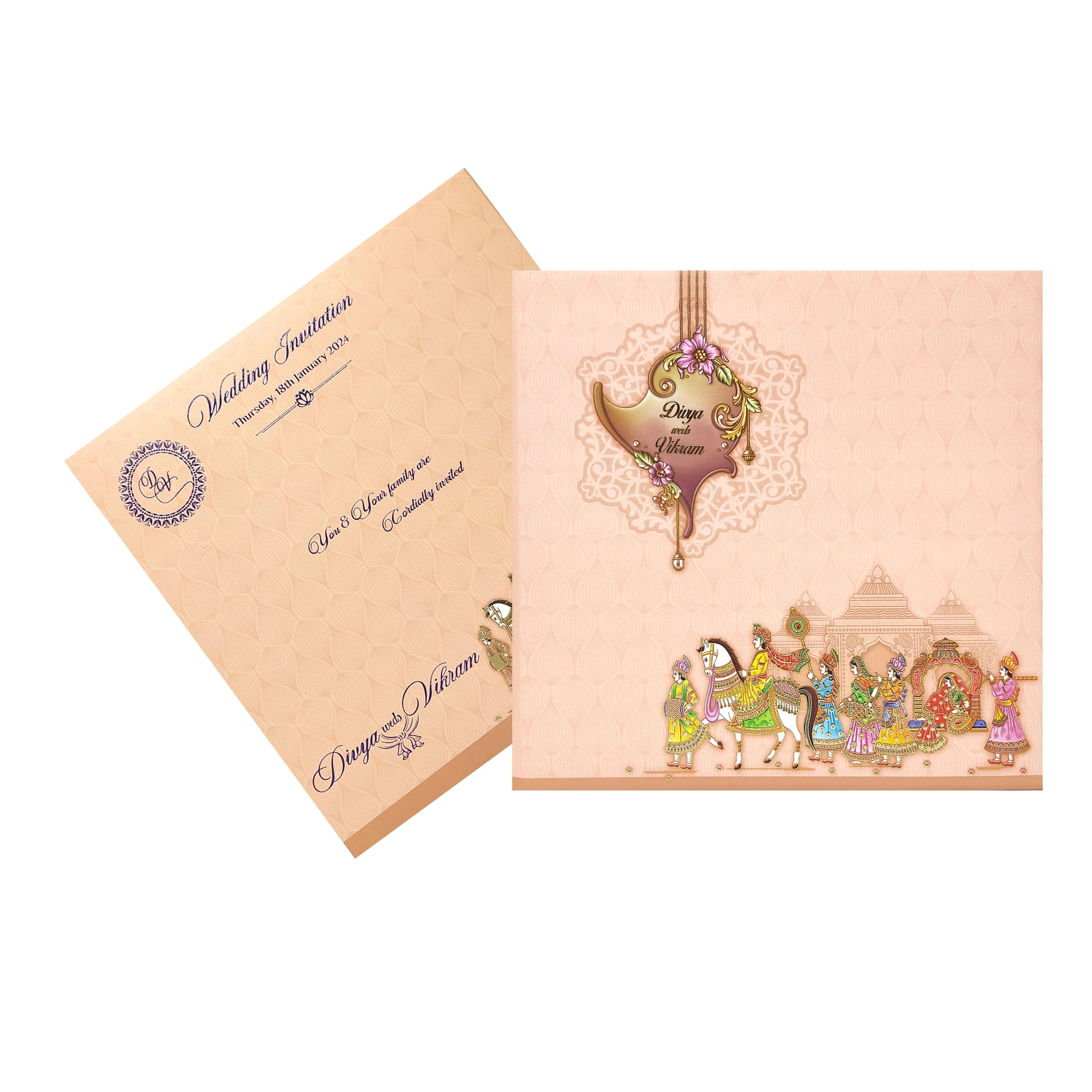 Beige Premium Dohli Invitation Card-KNPO04ZO - Image 2