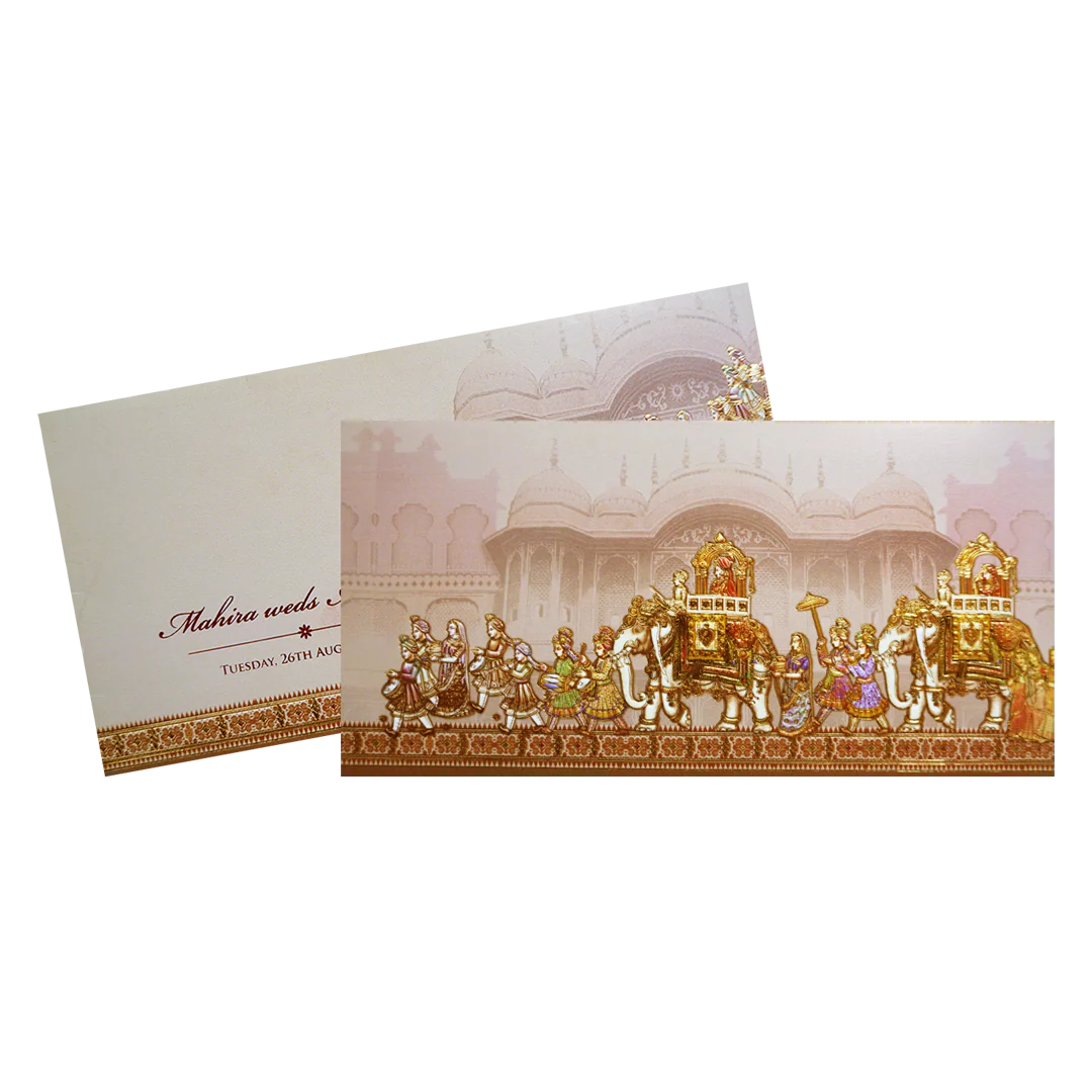 Beige Royal Baarat Boxed Wedding Card-KPR06530 - Image 2