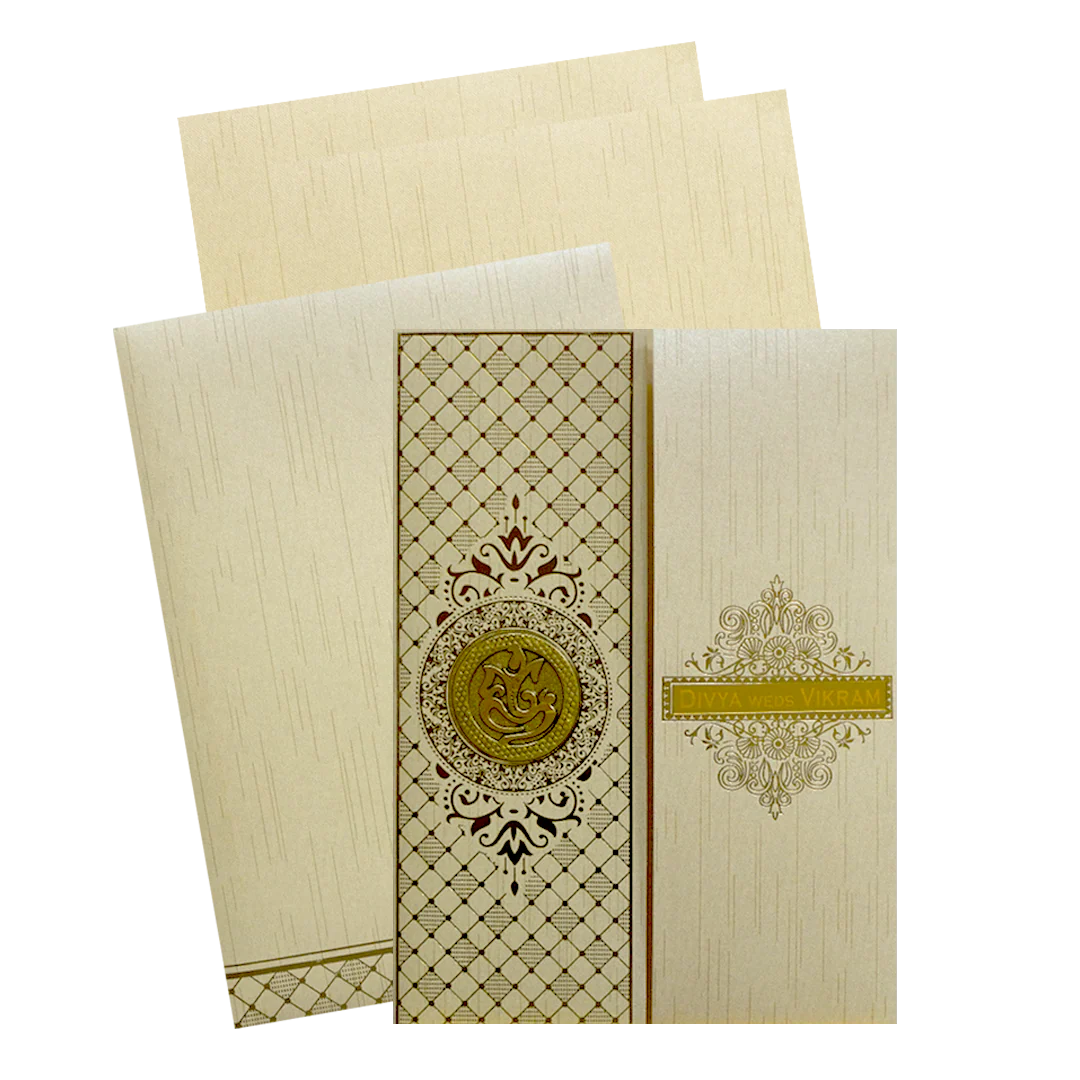 Beige Shiny Door Style Wedding Card-KNKR040C