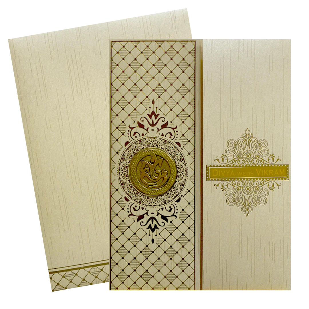 Beige Shiny Door Style Wedding Card-KNKR040C - Image 2