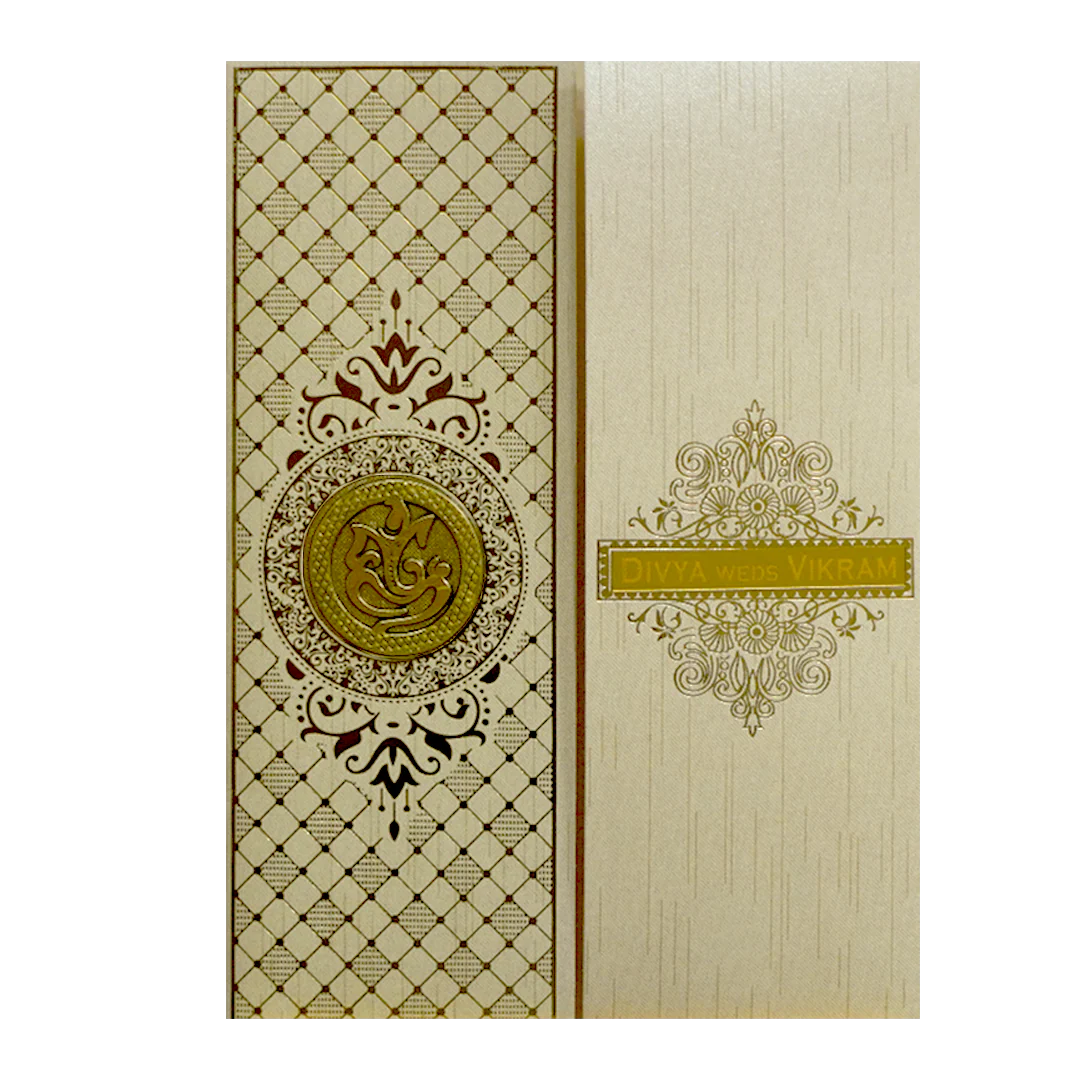 Beige Shiny Door Style Wedding Card-KNKR040C - Image 3