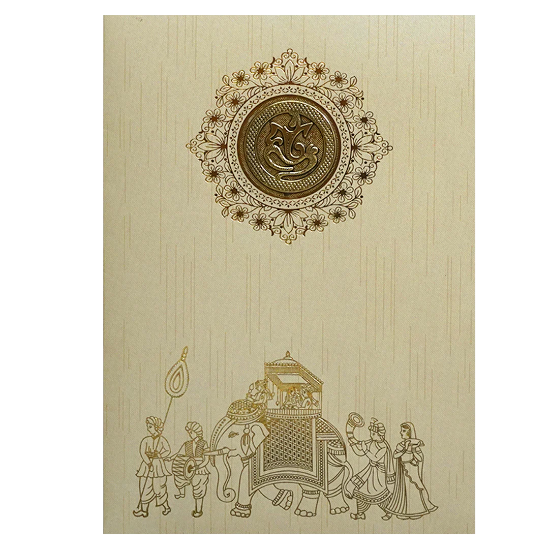 Beige Shiny Ganesha Wedding Card-KNKR039C - Image 3